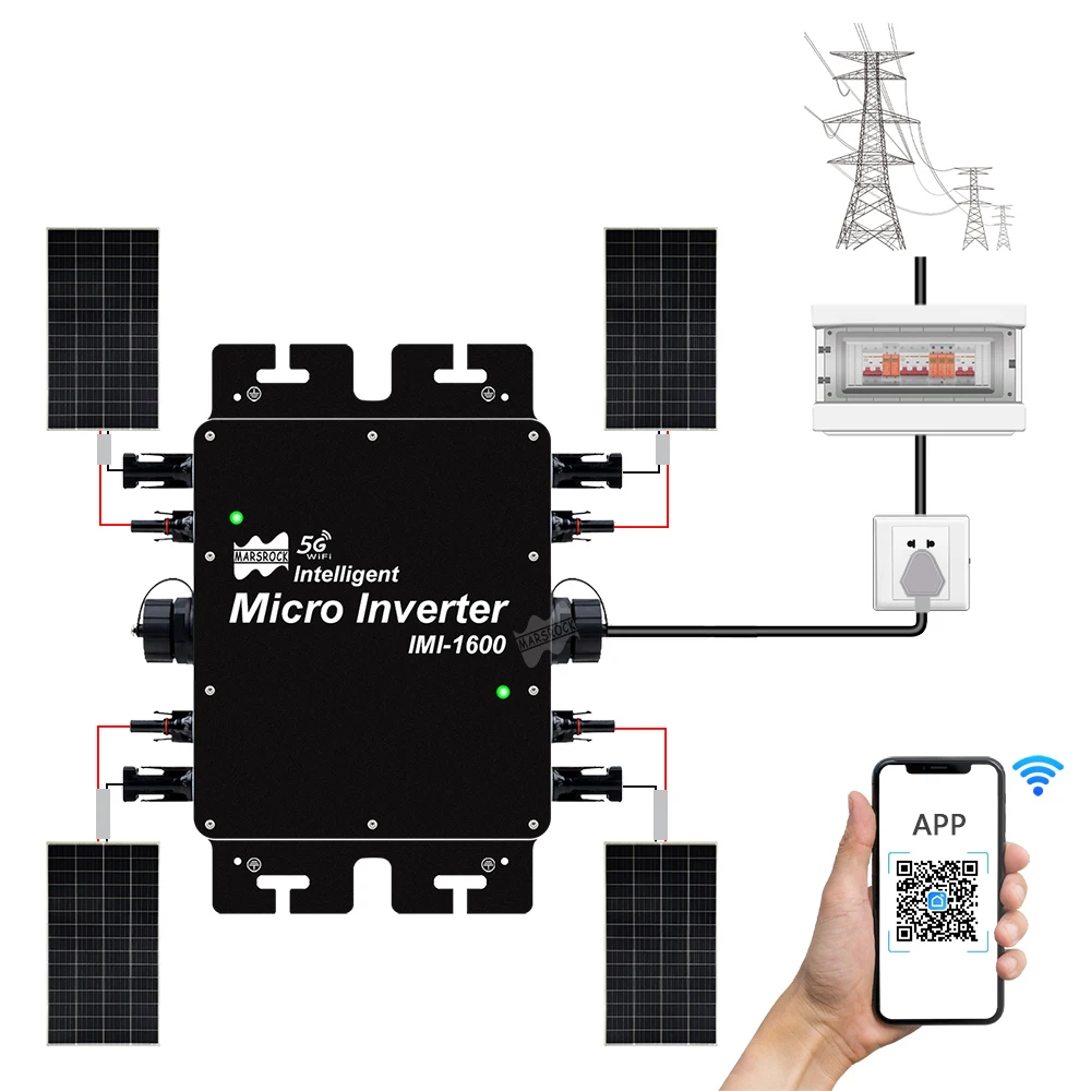 1600Watt Solar Grid Tie Inverter with Smart WiFi Function DC 22-50V AC230V Solar PV Grid Tie Micro Inverter