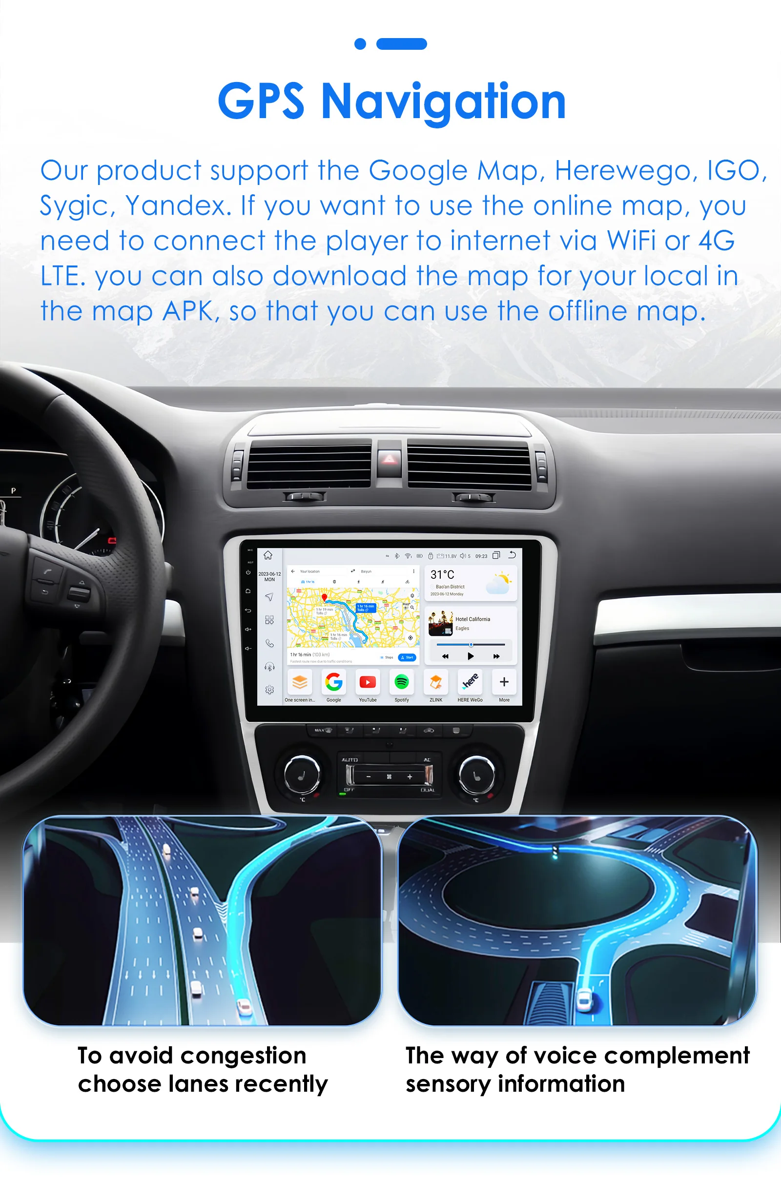 10.1" Hizpo 2Din Android13 Car Radio for Skoda Octavia 2 2008 - 2013 BT 4G CarPlay GPS Navigation RDS DSP SWC UI7862 Multimedia