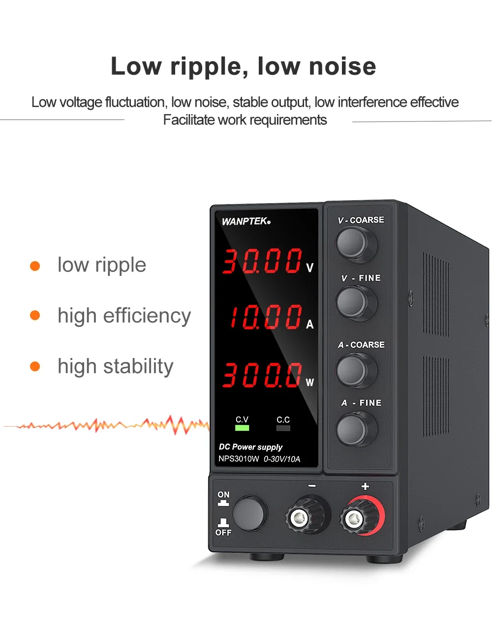 Wanptek Laboratory Power Supply 30V 10A 60V 5A 120V 3A Adjustable Digit Display Voltage Regulator Lab Bench DC Power Supply