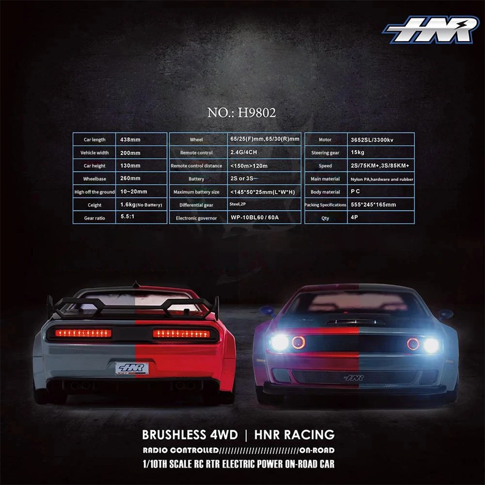 HNR H9802 PNTHER 1/10 2.4G 4WD Brushless RC Car Drift On-Road Flat Running Electric Remote Control Racing Vehicles Models Toys
