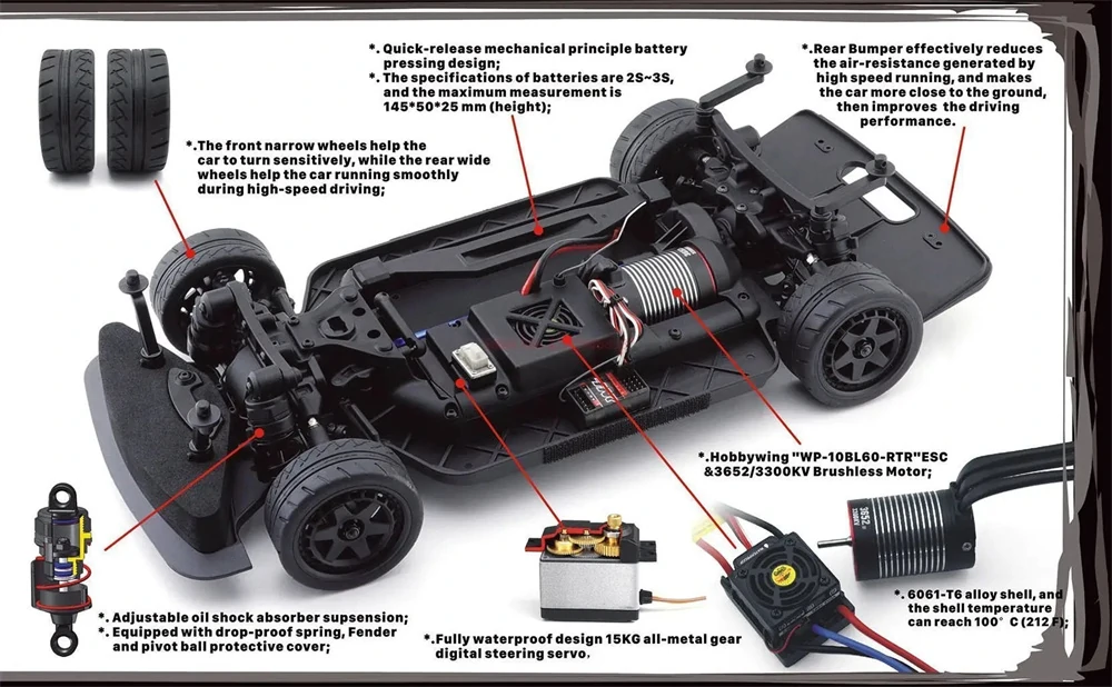HNR H9802 PNTHER 1/10 2.4G 4WD Brushless RC Car Drift On-Road Flat Running Electric Remote Control Racing Vehicles Models Toys