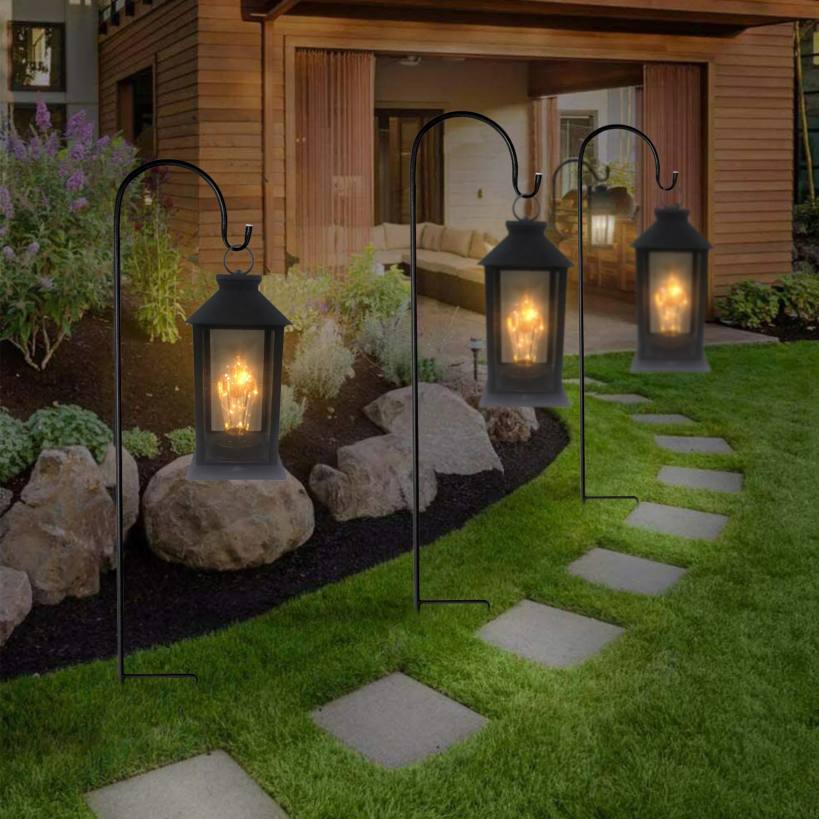 8PCS 90cm Metal 8 Heavy Duty Garden Shepherd Crook Hooks Lantern Stand Bird Feeder
