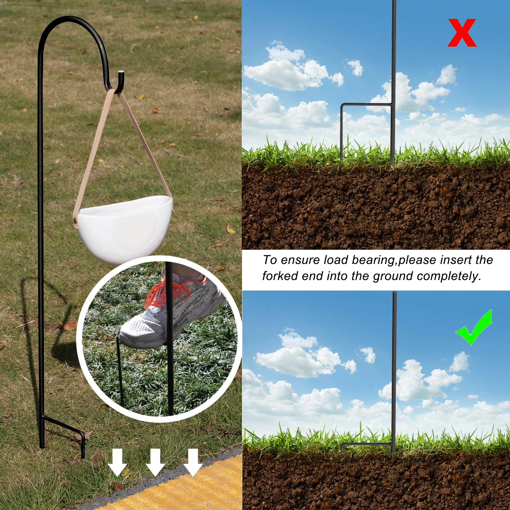 8PCS 90cm Metal 8 Heavy Duty Garden Shepherd Crook Hooks Lantern Stand Bird Feeder