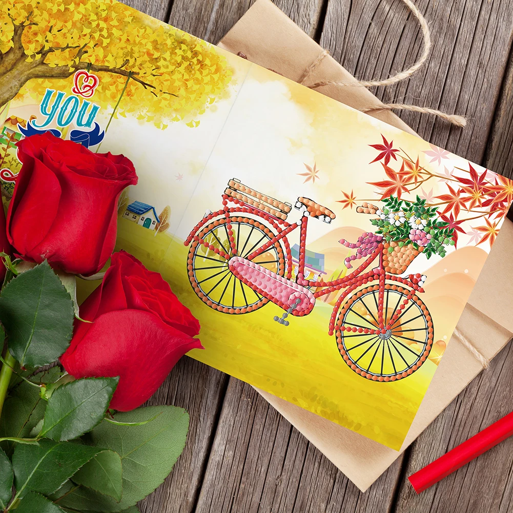 8pcs 5d Diamond Cartoon High-definition Flower Pattern Holiday Greeting Card Great Gifts Party Supplies