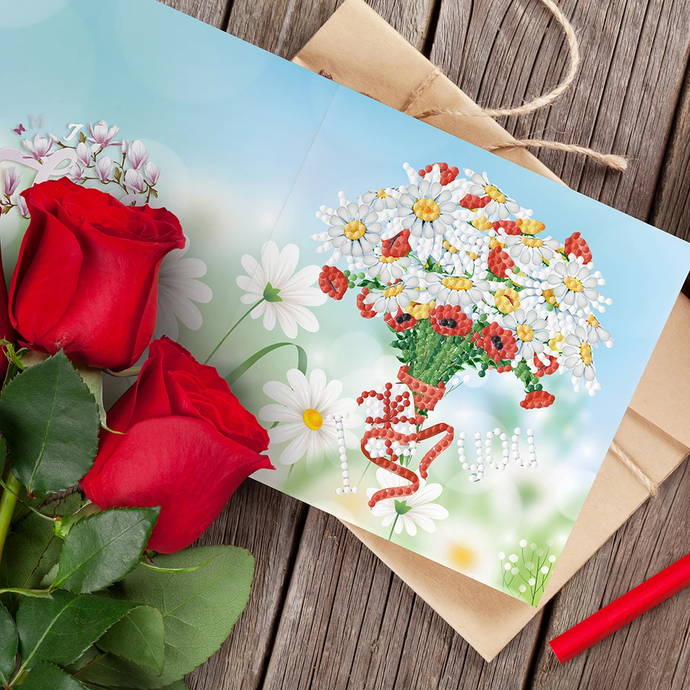8pcs 5d Diamond Cartoon High-definition Flower Pattern Holiday Greeting Card Great Gifts Party Supplies