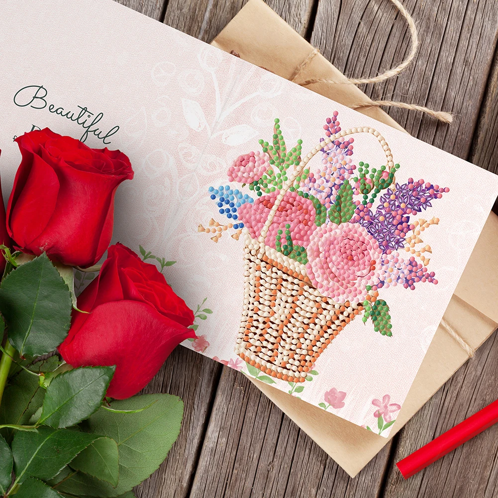 8pcs 5d Diamond Cartoon High-definition Flower Pattern Holiday Greeting Card Great Gifts Party Supplies
