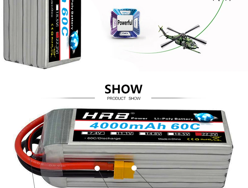 HRB 22.2V 4000mah Lipo 6S Battery XT60 XT90 EC5 For MultiCopter Quadcopter Racing Airplane Buggy Cars Truck RC Parts