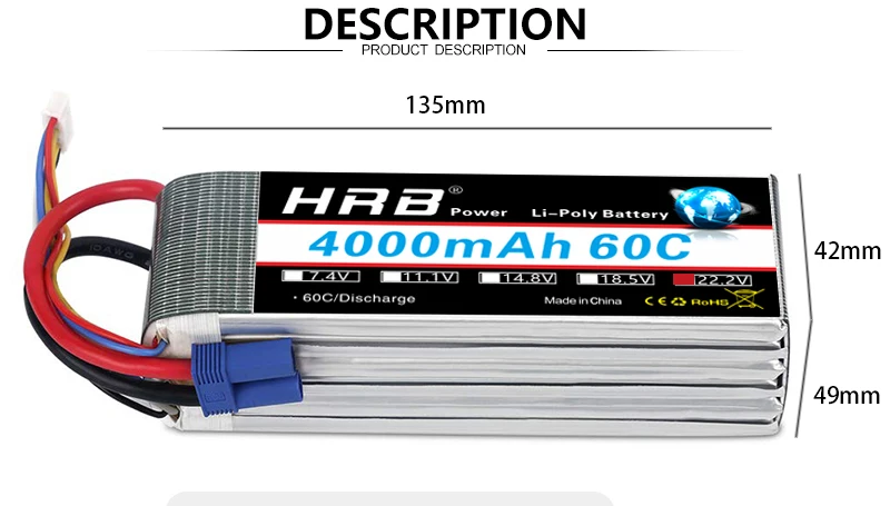 HRB 22.2V 4000mah Lipo 6S Battery XT60 XT90 EC5 For MultiCopter Quadcopter Racing Airplane Buggy Cars Truck RC Parts