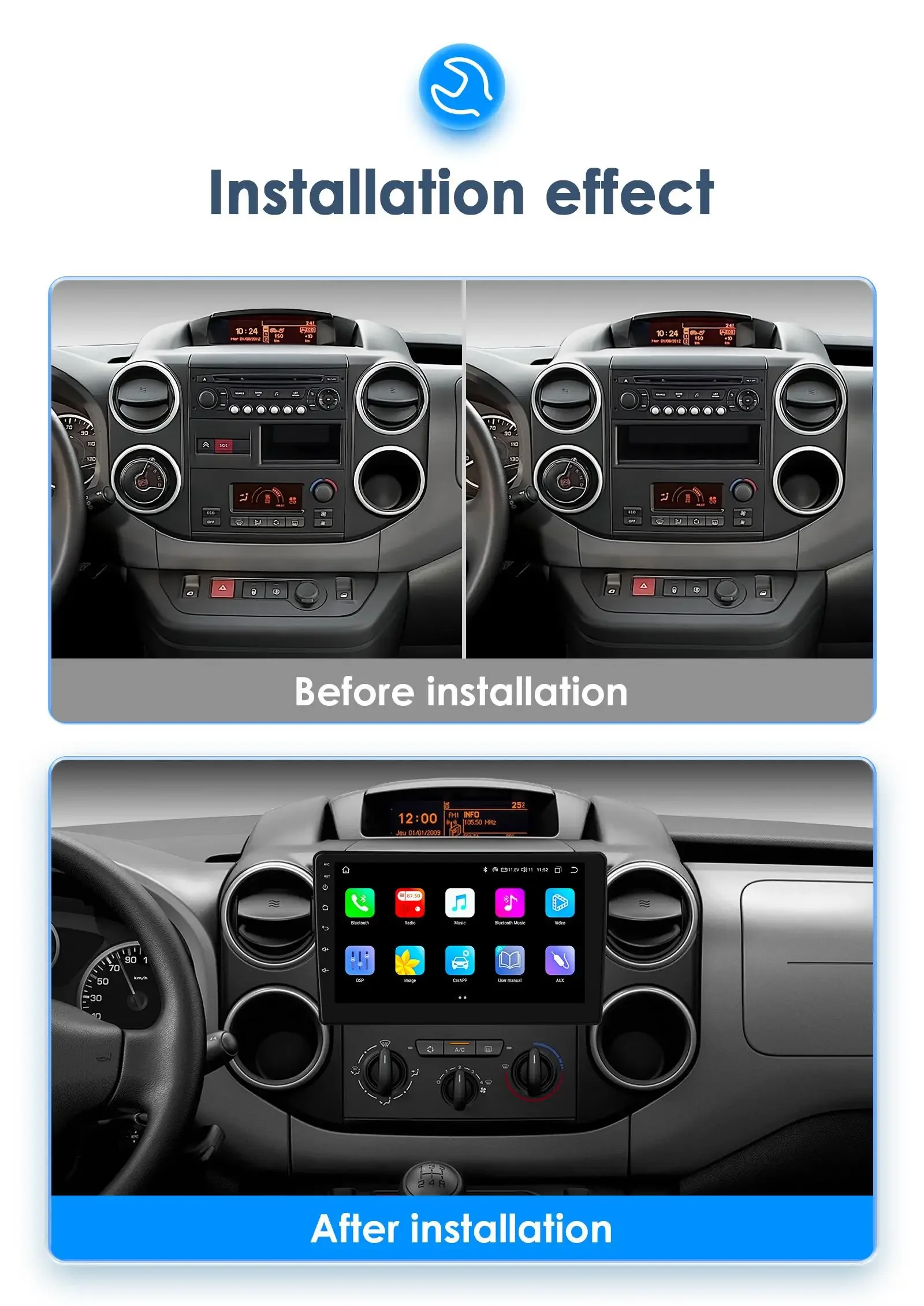 9" Hizpo Android13 Car Radio for Citroen Berlingo B9 Peugeot Partner 2008 - 2019 Auto Stereo RDS DSP GPS CarPlay UI8581 System