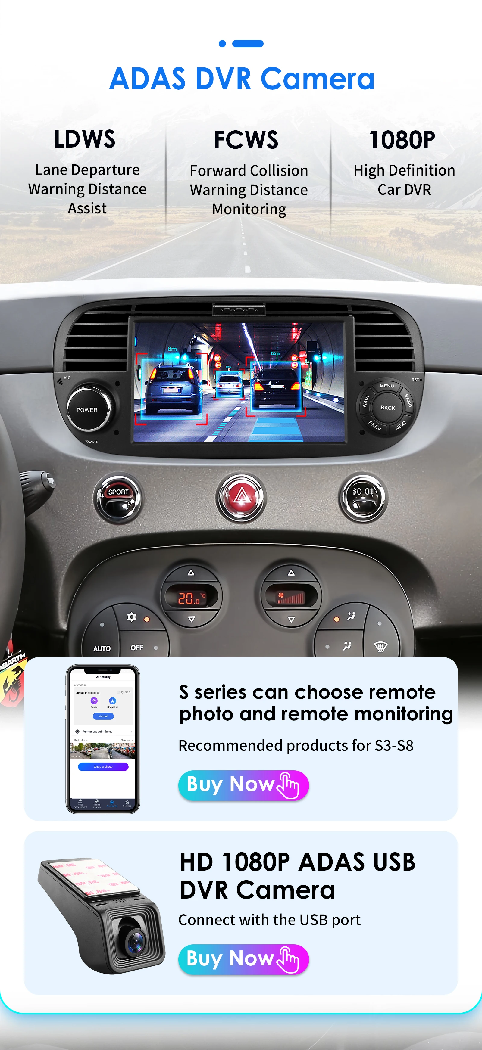 Hizpo 7 Inch 8 Core Car Radio Stereo for FIAT 500 2007-2015 GPS 2din Autoradio CarPlay Android 13 Auto Navigation Head Unit Wifi