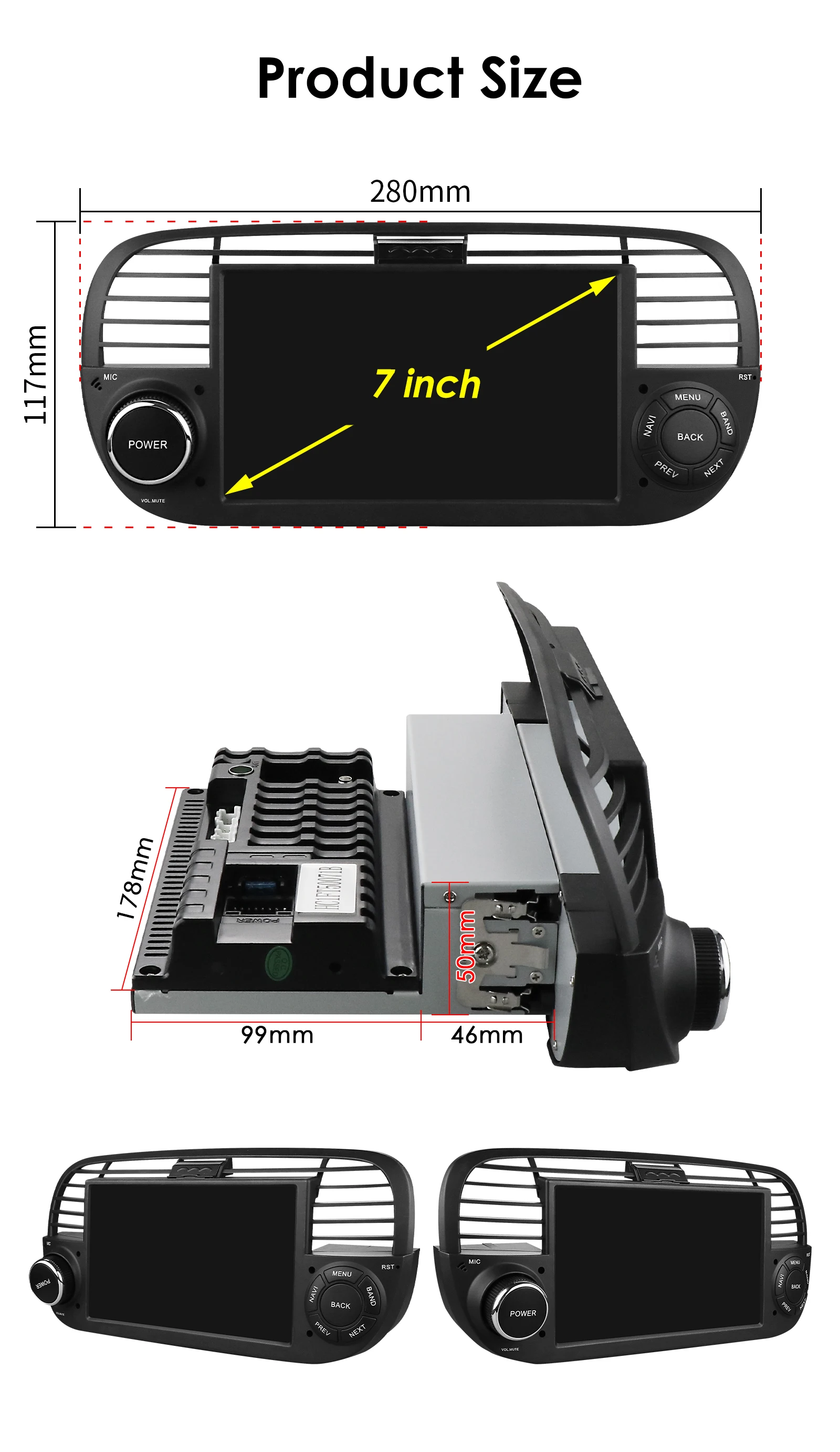 Hizpo 7 Inch 8 Core Car Radio Stereo for FIAT 500 2007-2015 GPS 2din Autoradio CarPlay Android 13 Auto Navigation Head Unit Wifi