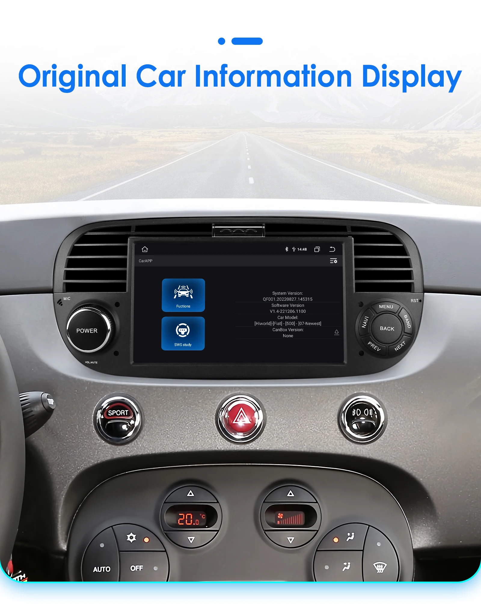 Hizpo 7 Inch 8 Core Car Radio Stereo for FIAT 500 2007-2015 GPS 2din Autoradio CarPlay Android 13 Auto Navigation Head Unit Wifi