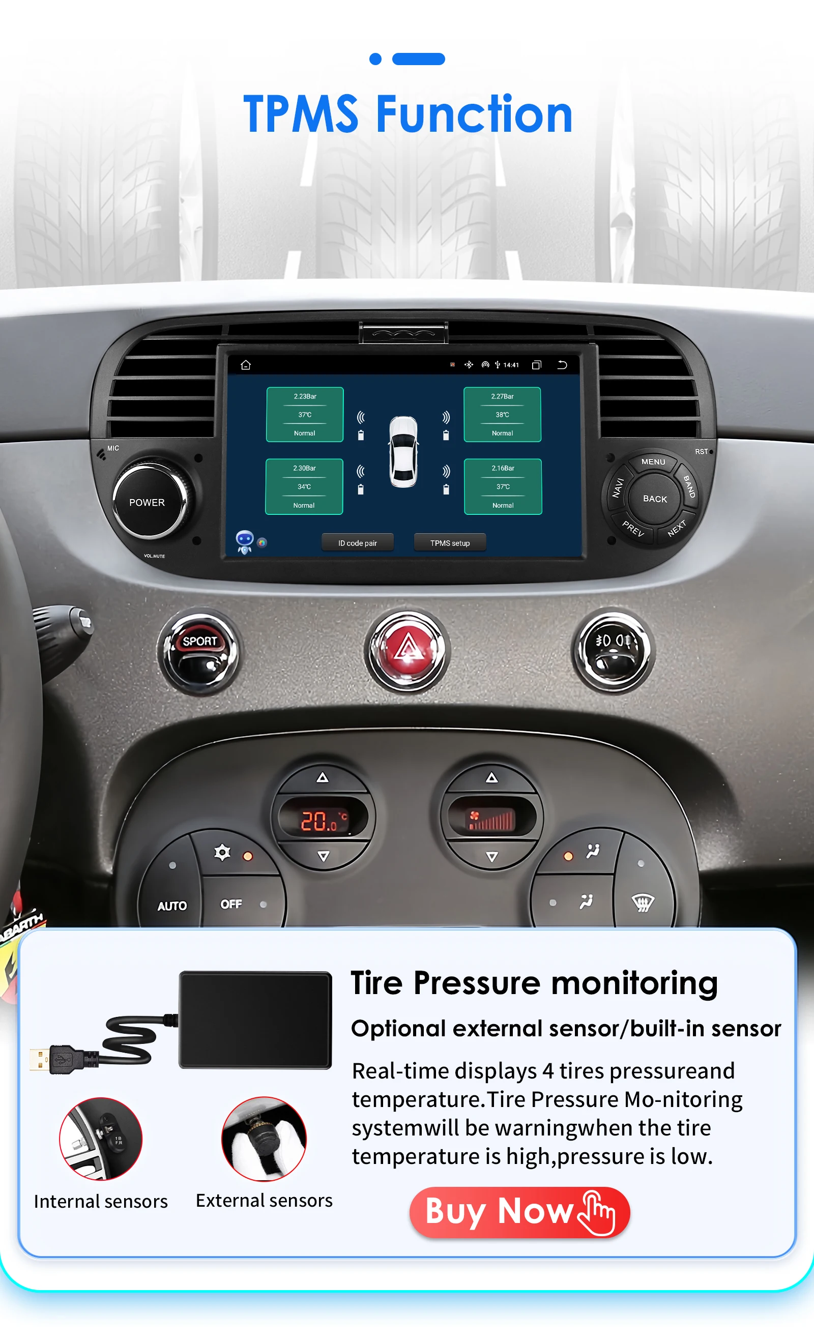 Hizpo 7 Inch 8 Core Car Radio Stereo for FIAT 500 2007-2015 GPS 2din Autoradio CarPlay Android 13 Auto Navigation Head Unit Wifi