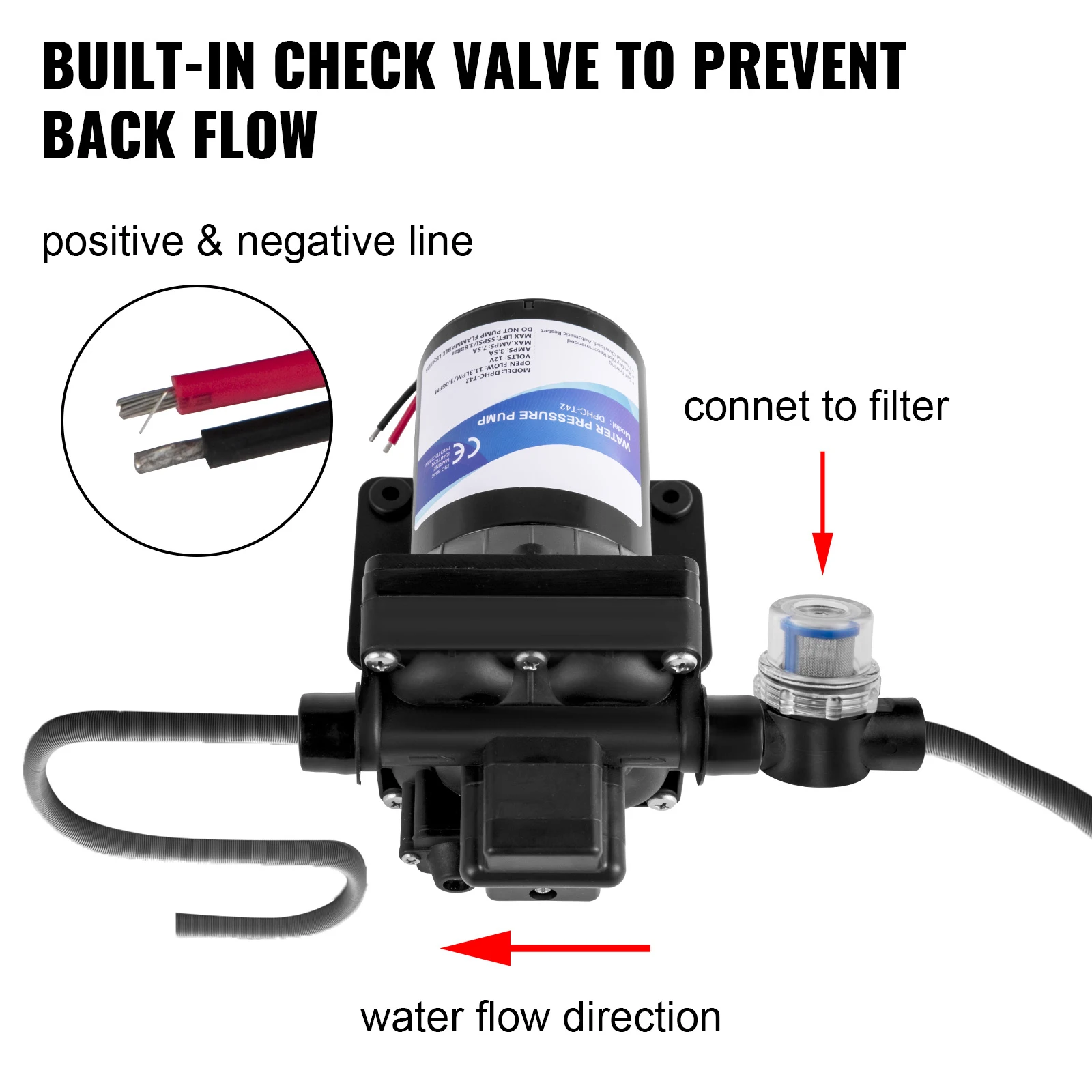 SucceBuy Fresh Water Pump 3 GPM with Pressure Switch 45PSI Detachable Strainer 12V Diaphragm Pump for RV Camper Marine Boat Lawn