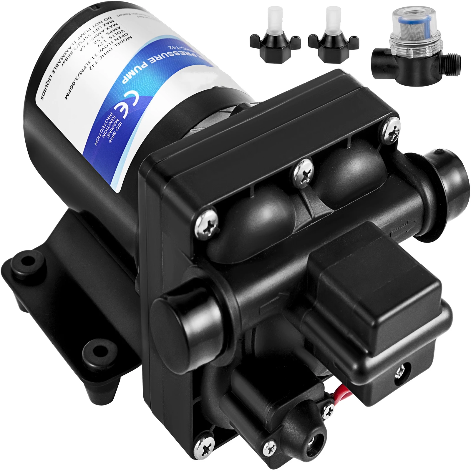 SucceBuy Fresh Water Pump 3 GPM with Pressure Switch 45PSI Detachable Strainer 12V Diaphragm Pump for RV Camper Marine Boat Lawn