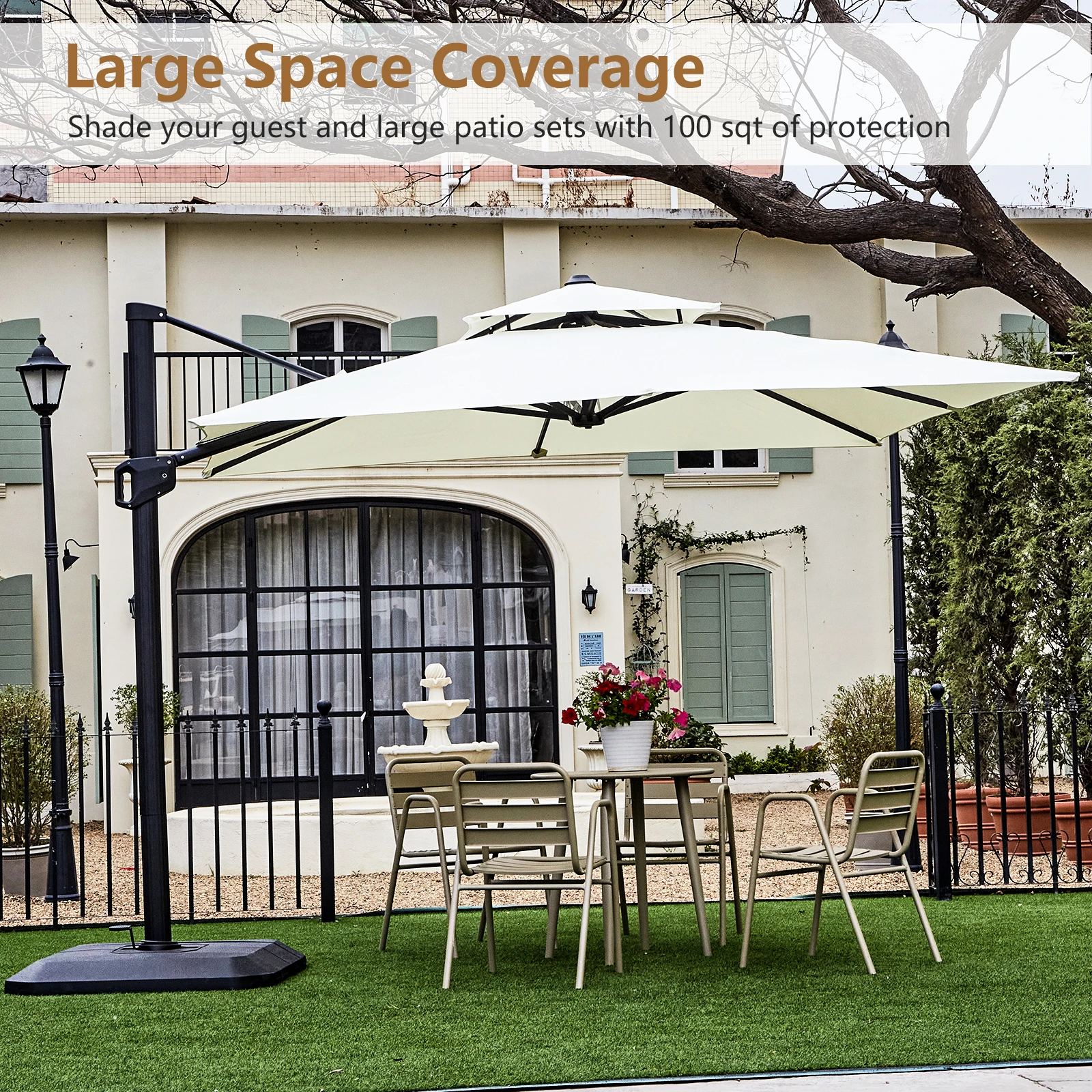 Aluminium Parasol 300 x 300 cm Large Garden Umbrella with Cover Crank Wind Protection Rotatable Tiltable Market Umbrella