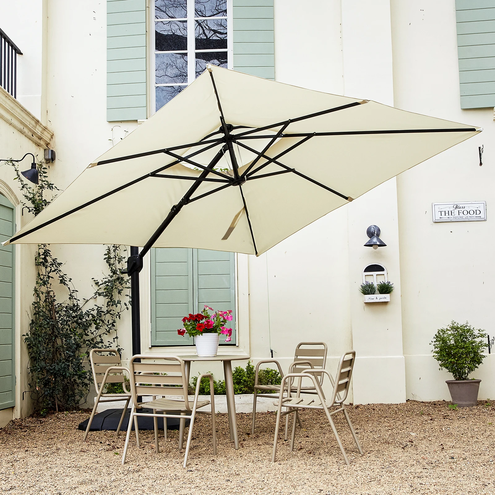 Aluminium Parasol 300 x 300 cm Large Garden Umbrella with Cover Crank Wind Protection Rotatable Tiltable Market Umbrella