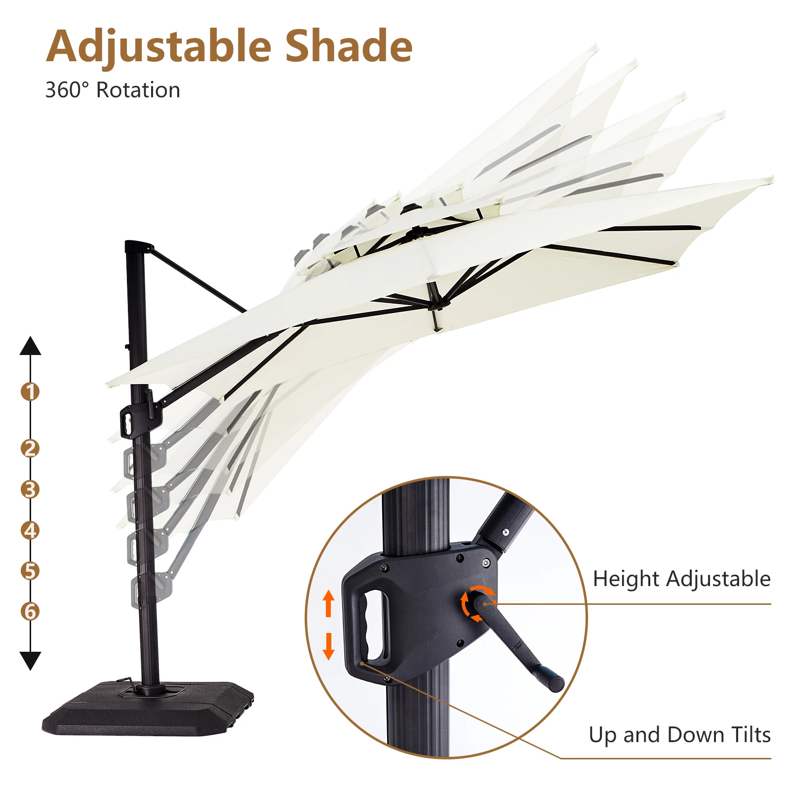 Aluminium Parasol 300 x 300 cm Large Garden Umbrella with Cover Crank Wind Protection Rotatable Tiltable Market Umbrella