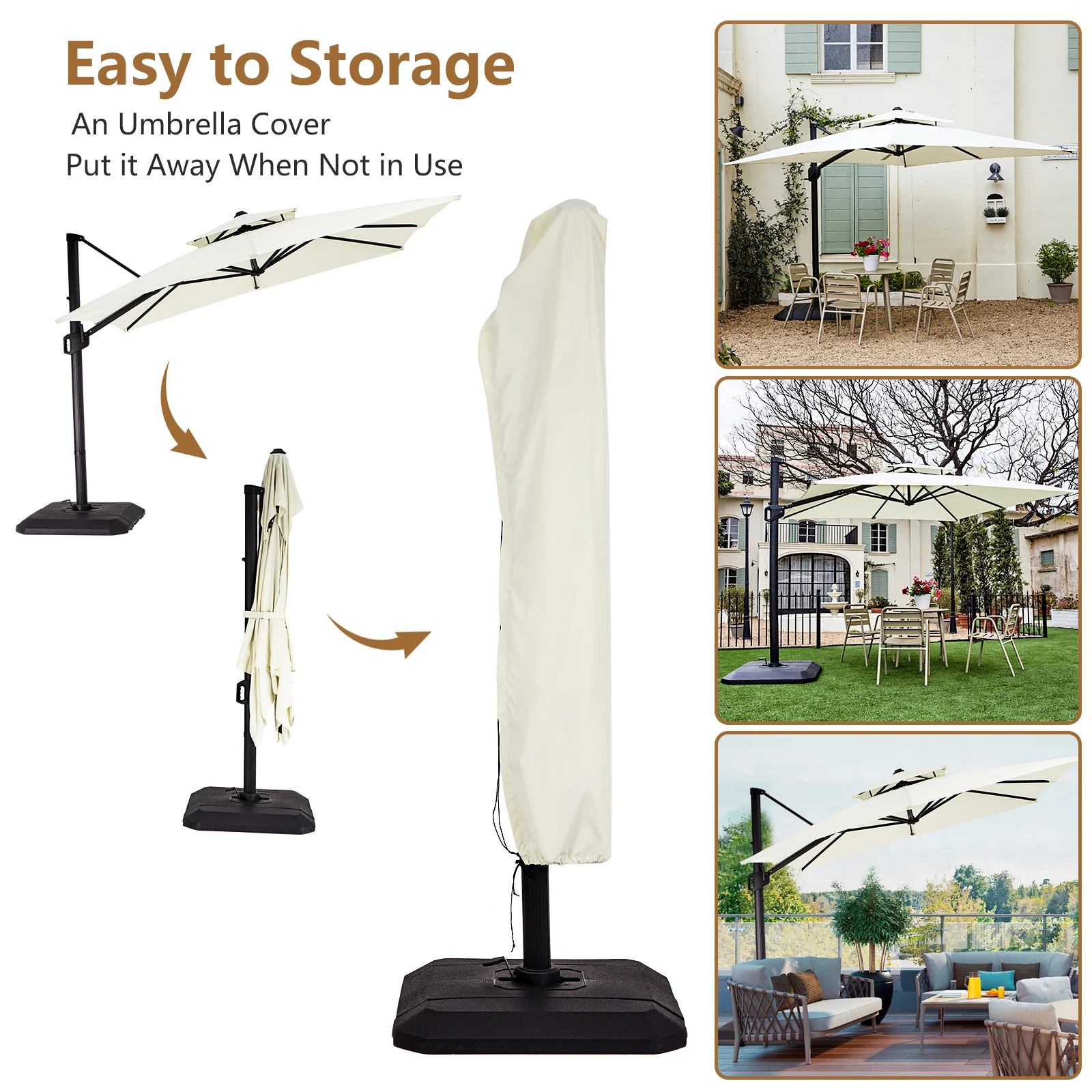 Aluminium Parasol 300 x 300 cm Large Garden Umbrella with Cover Crank Wind Protection Rotatable Tiltable Market Umbrella
