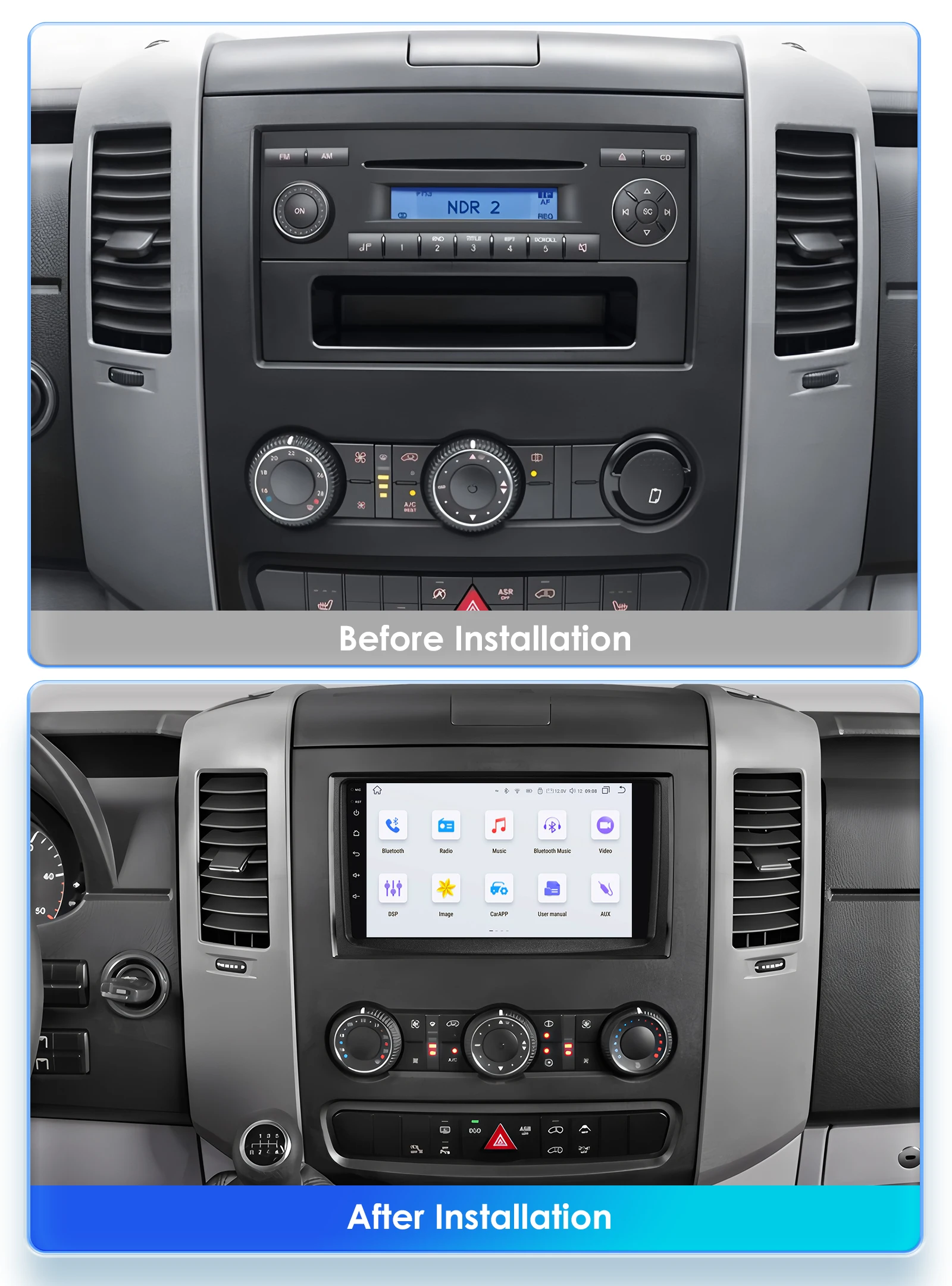 360Camera 2Din Android 14 Car Radio For VW Crafter for Benz Sprinter 2006-2016 Car Multimedia GPS Player 4G DSP SWC Carplay 7862