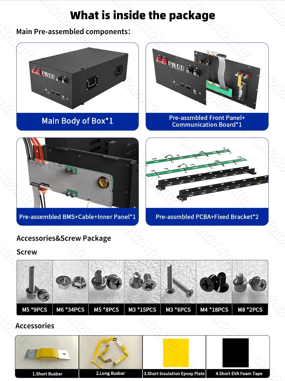 EU Stock PWOD 48V Lifepo4 Battery kits Box Support 280AH to 360AH with Smart 16S 200A BMS Lifepo4 Cell For Home Energy Storage