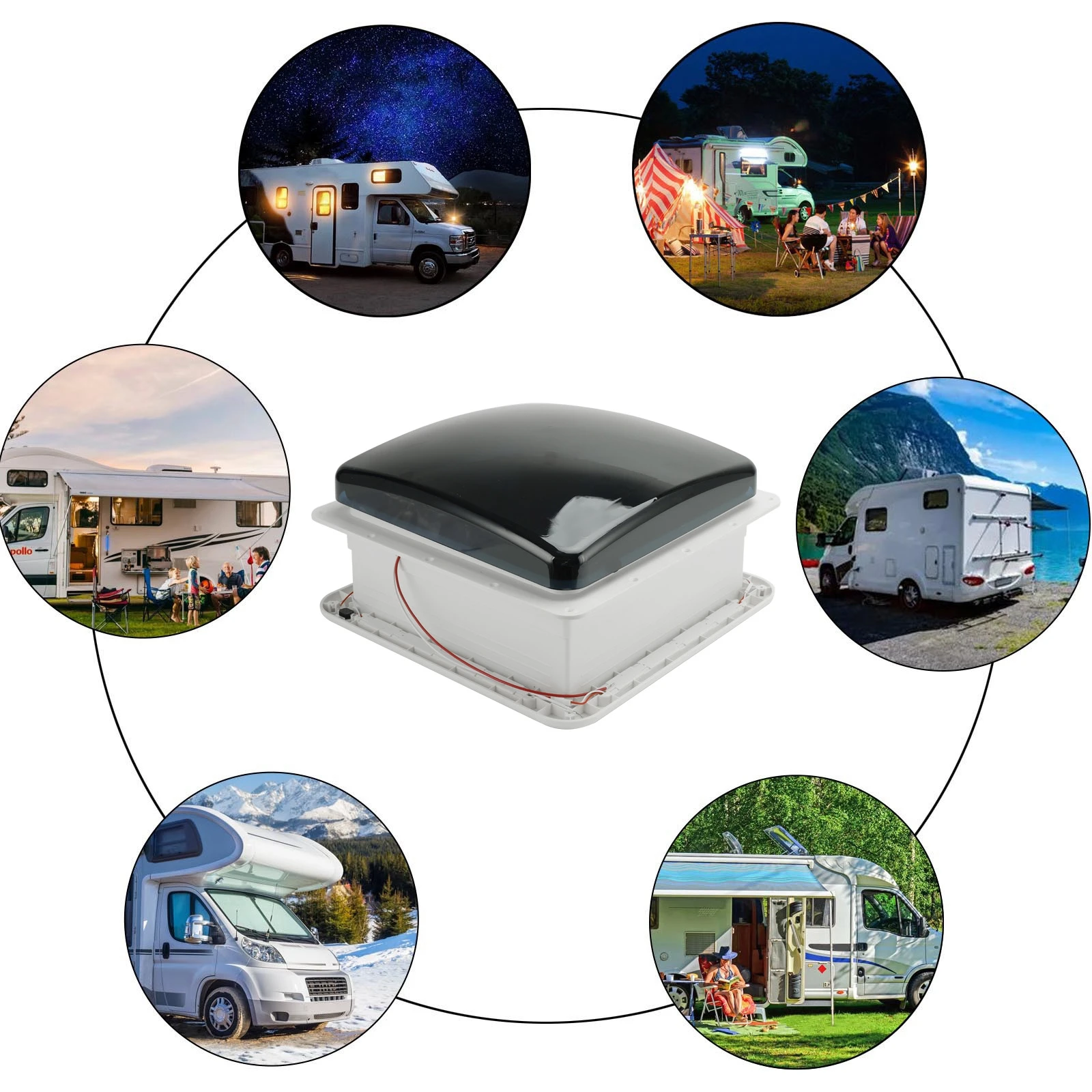 Artudatech 14" RV Caravan Roof Vent 3-Speed Motor RV Fan 12V Skylight With LED Light