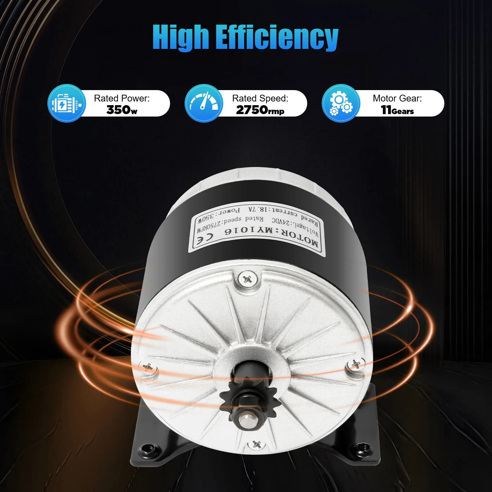 24V 350W Electric Reversible Motor for Wind Turbine Scooter MY1016