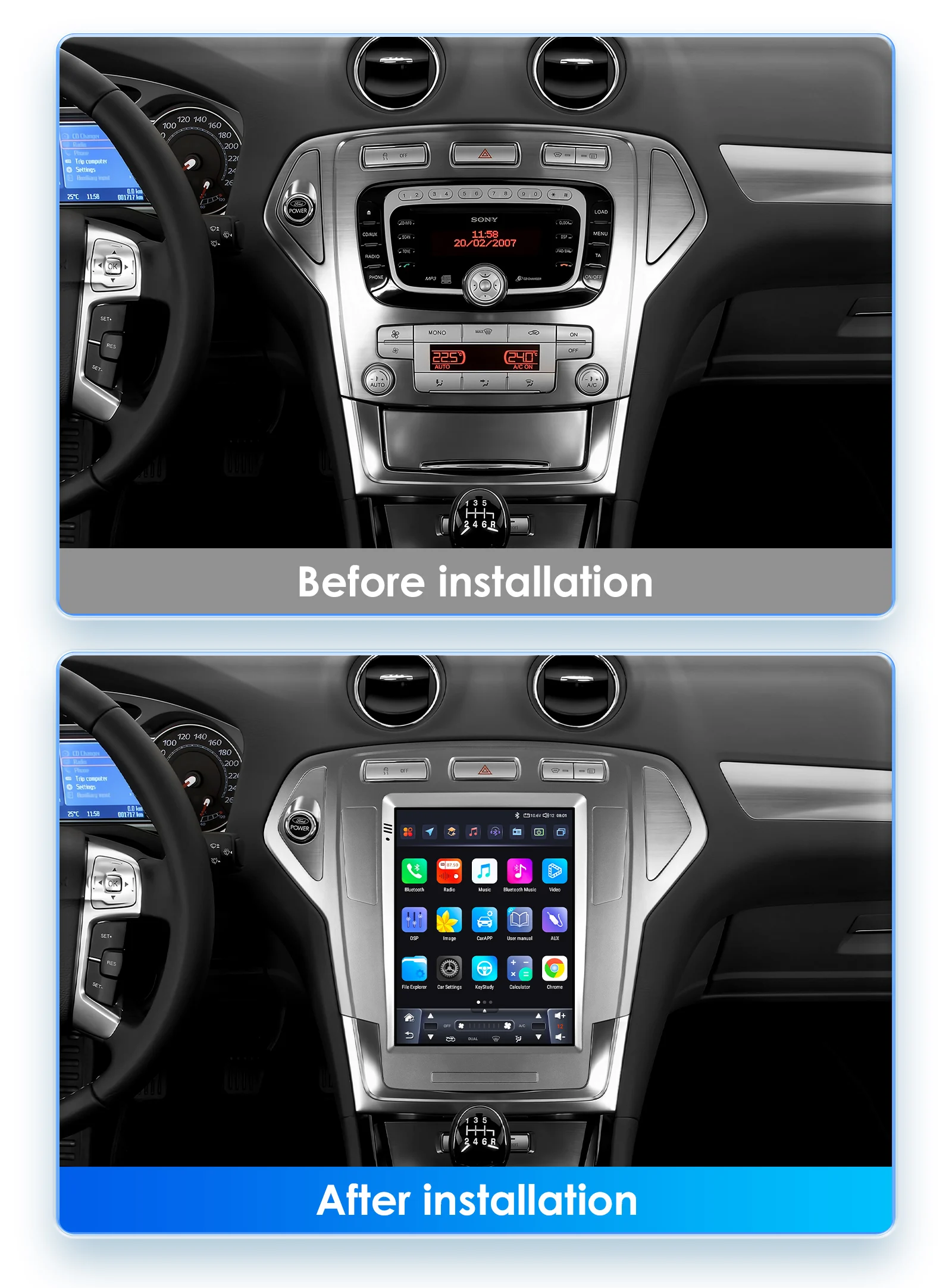 OSSURET 9.7inch 2 DIN Android 13 Car Radio for Ford Mondeo mk4 Galaxy A/C 2007-2010 Multimedia Stereo Vertical Screen Carplay