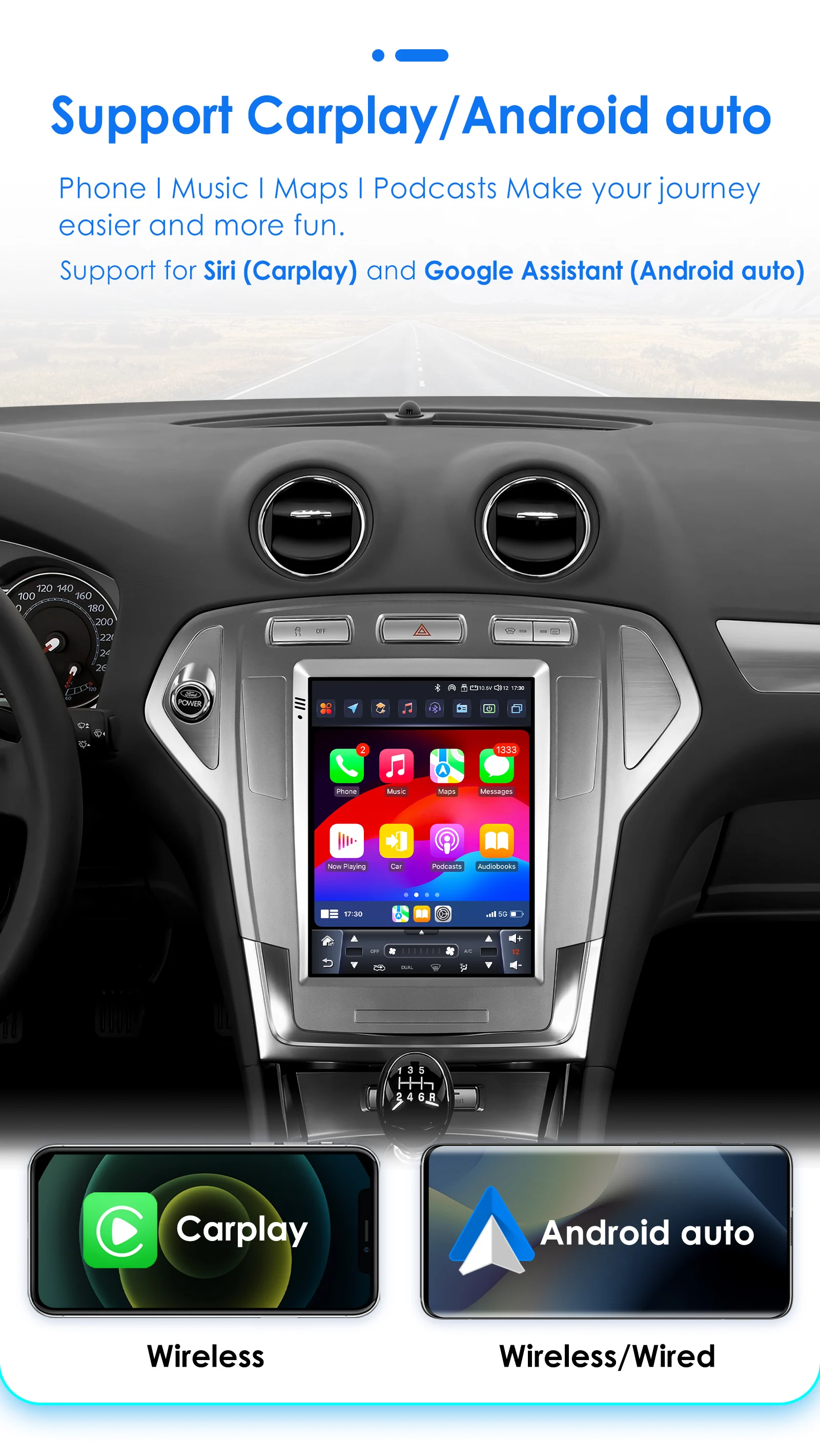 OSSURET 9.7inch 2 DIN Android 13 Car Radio for Ford Mondeo mk4 Galaxy A/C 2007-2010 Multimedia Stereo Vertical Screen Carplay