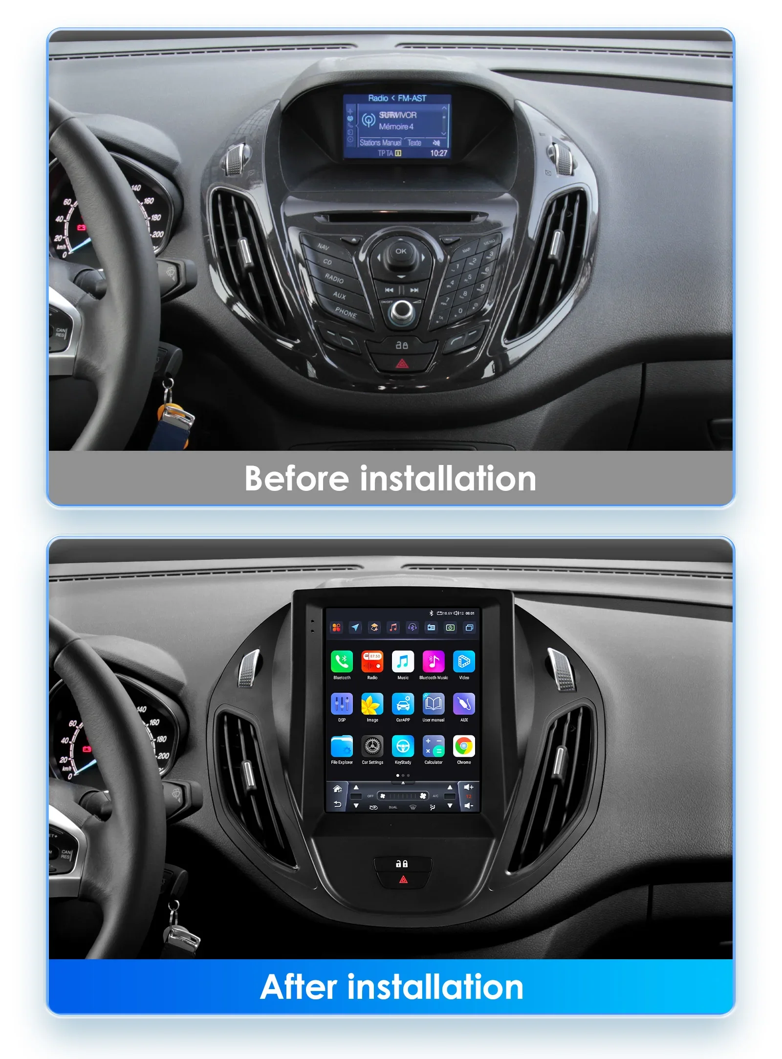 9.7" Hizpo Android13 Autoradio for Ford Tourneo Transit 2012 - 2023 Tesla Style Multimedia GPS RDS DSP 4G Carplay UI7862 360CAM