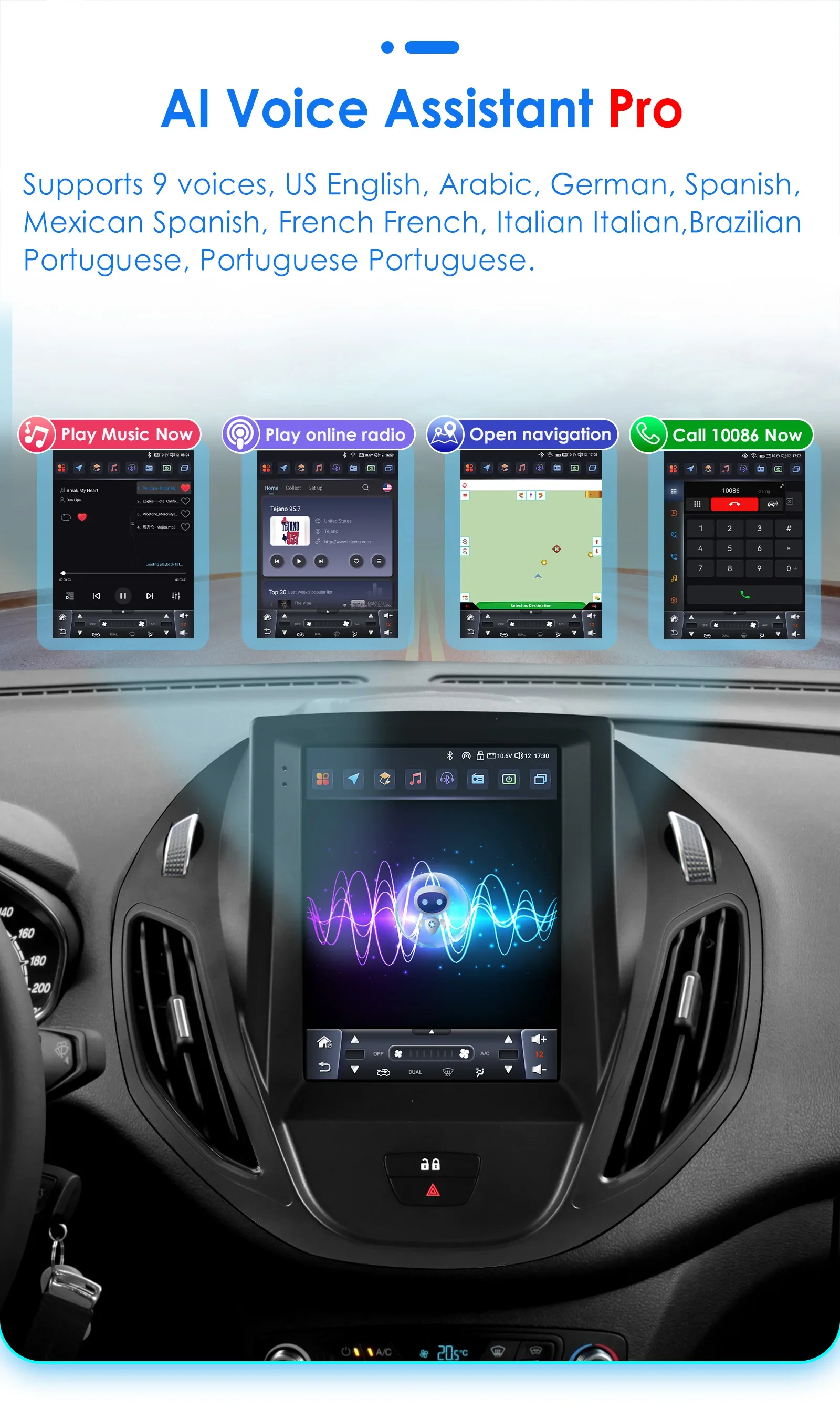 9.7" Hizpo Android13 Autoradio for Ford Tourneo Transit 2012 - 2023 Tesla Style Multimedia GPS RDS DSP 4G Carplay UI7862 360CAM