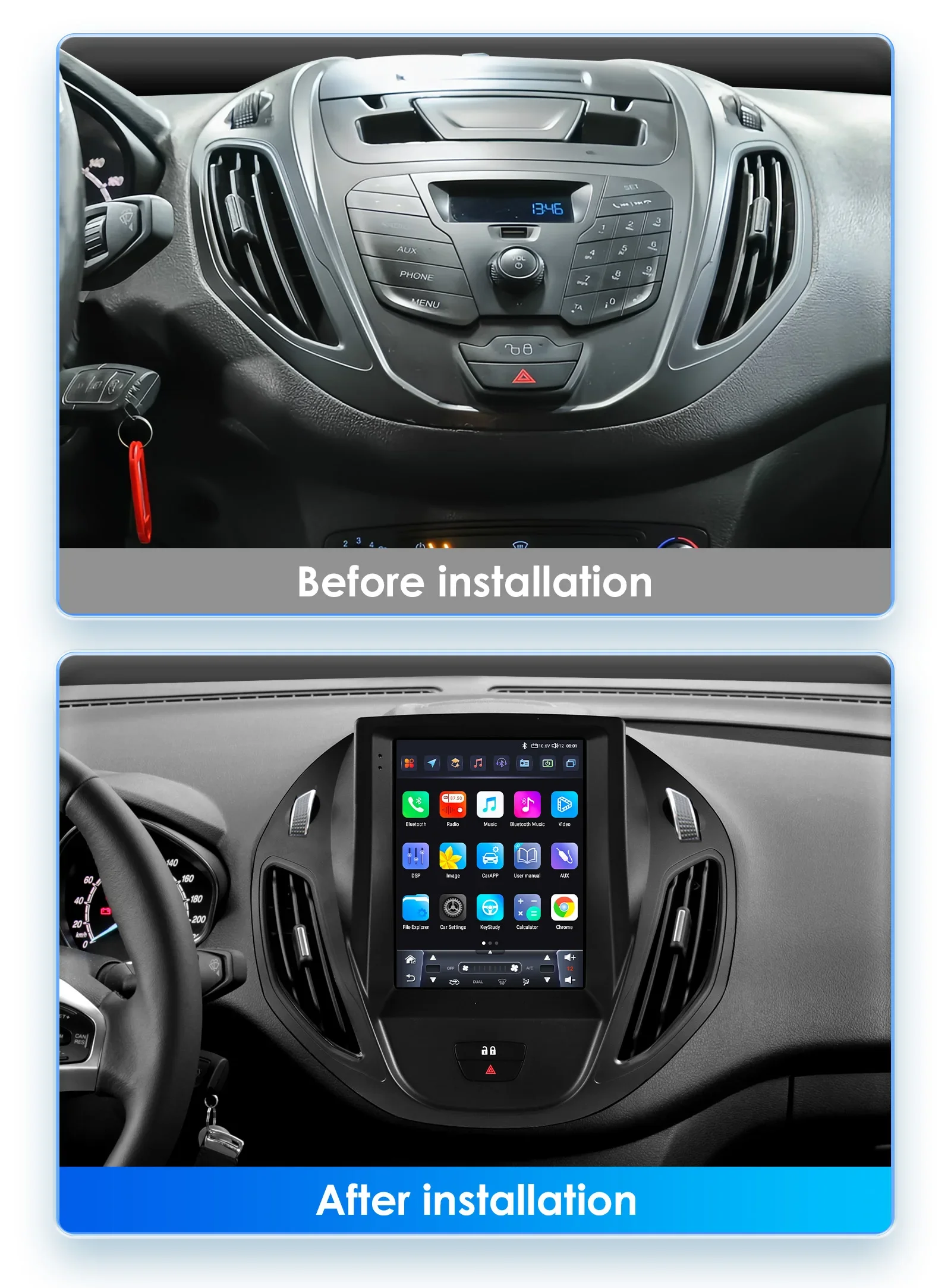 9.7" Hizpo Android13 Autoradio for Ford Tourneo Transit 2012 - 2023 Tesla Style Multimedia GPS RDS DSP 4G Carplay UI7862 360CAM
