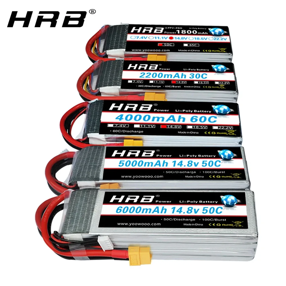 HRB 4S Lipo 14.8v 1300mah 1500mah 1800mah 2200mah 2600mah 3300mah 4000mah 5000mah 6000mah RC 4S Lipo Battery With XT60 Connector