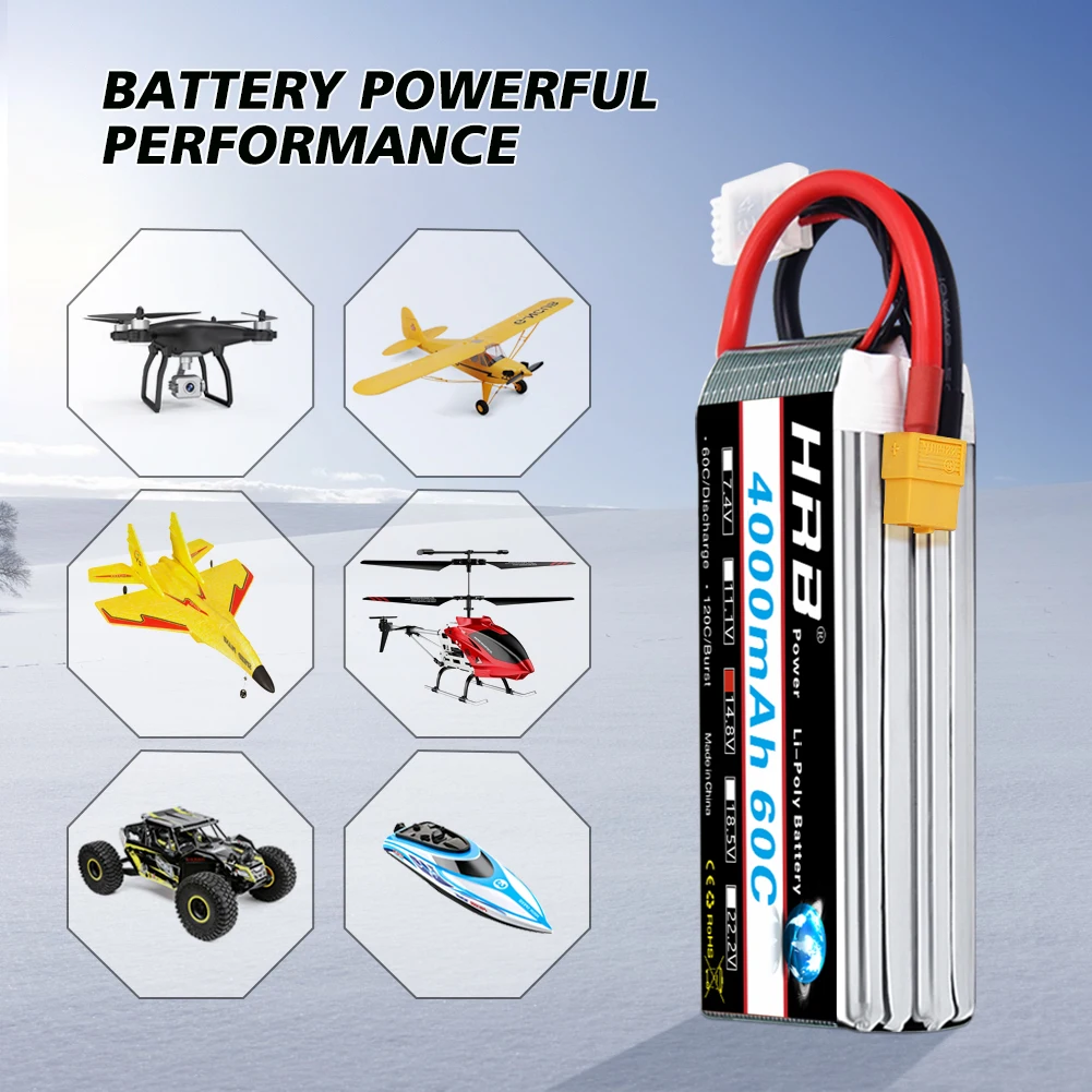 HRB 4S Lipo 14.8v 1300mah 1500mah 1800mah 2200mah 2600mah 3300mah 4000mah 5000mah 6000mah RC 4S Lipo Battery With XT60 Connector