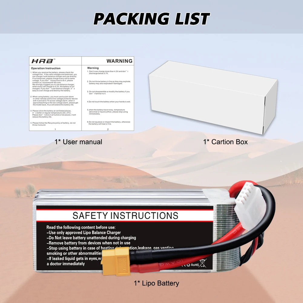HRB 4S Lipo 14.8v 1300mah 1500mah 1800mah 2200mah 2600mah 3300mah 4000mah 5000mah 6000mah RC 4S Lipo Battery With XT60 Connector