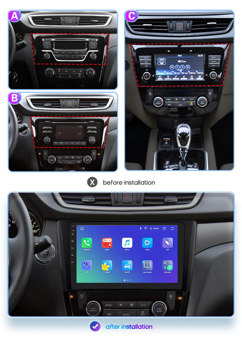 10.1" Hizpo Android13 Car Radio for Nissan Qashqai X-Trail 3 T32 2013 - 2017 Navigation GPS RDS DSP 4G BT Android Auto CarPlay