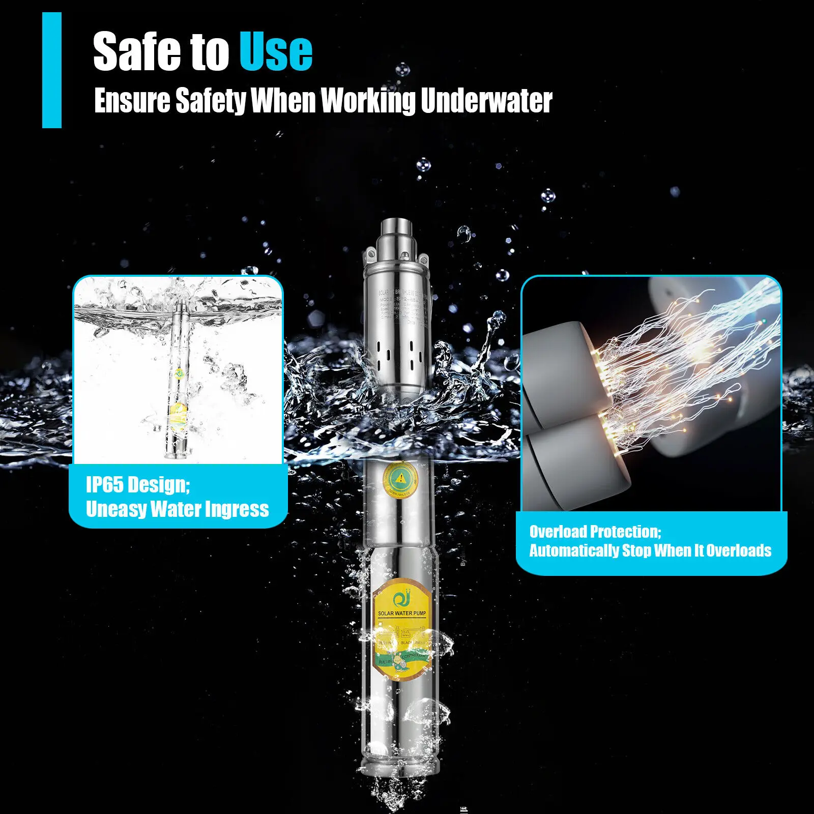 Submersible Water Pump Pump Stainless Steel DC24V 0.5HP 370W Deep Well Cylindrical Polished 2850RPM 65m Lift Garden Irrigation Household SP2-65-0.37