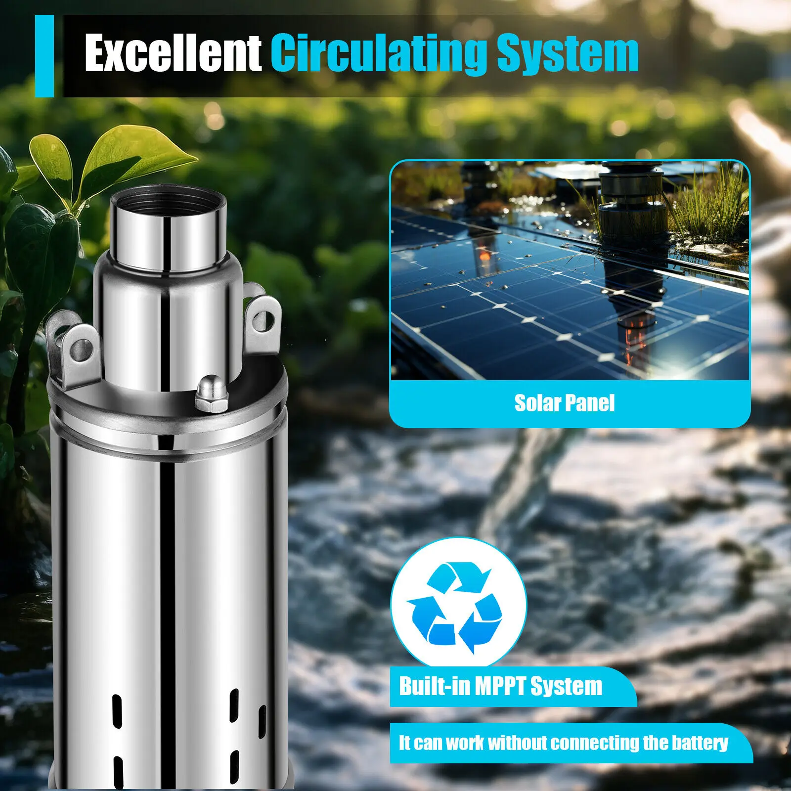 Submersible Water Pump Pump Stainless Steel DC24V 0.5HP 370W Deep Well Cylindrical Polished 2850RPM 65m Lift Garden Irrigation Household SP2-65-0.37