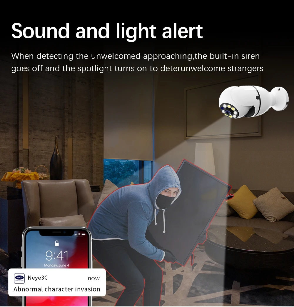5GWiFi e27 Bulb Camera Indoor Monitoring Home Security Baby Monitor Full Color Automatic Human Tracking Safety Protector