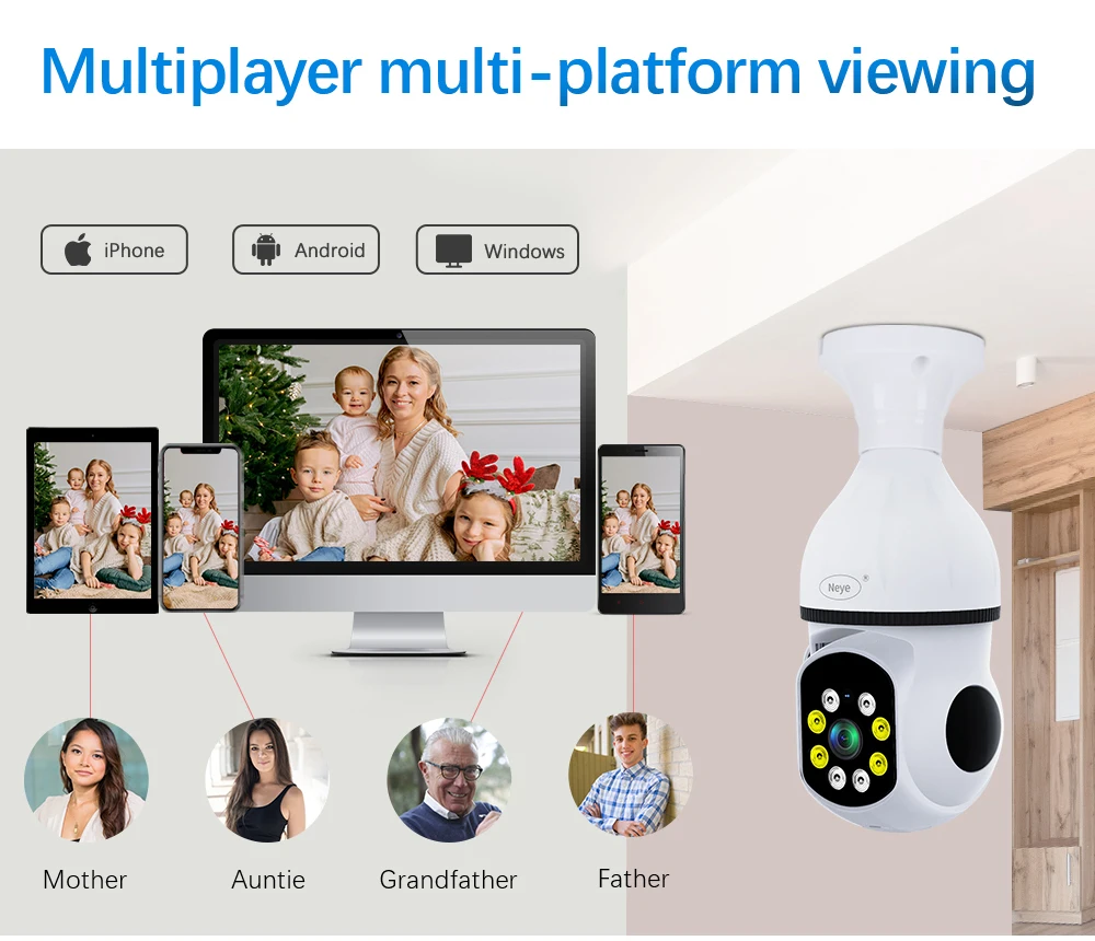 5GWiFi e27 Bulb Camera Indoor Monitoring Home Security Baby Monitor Full Color Automatic Human Tracking Safety Protector