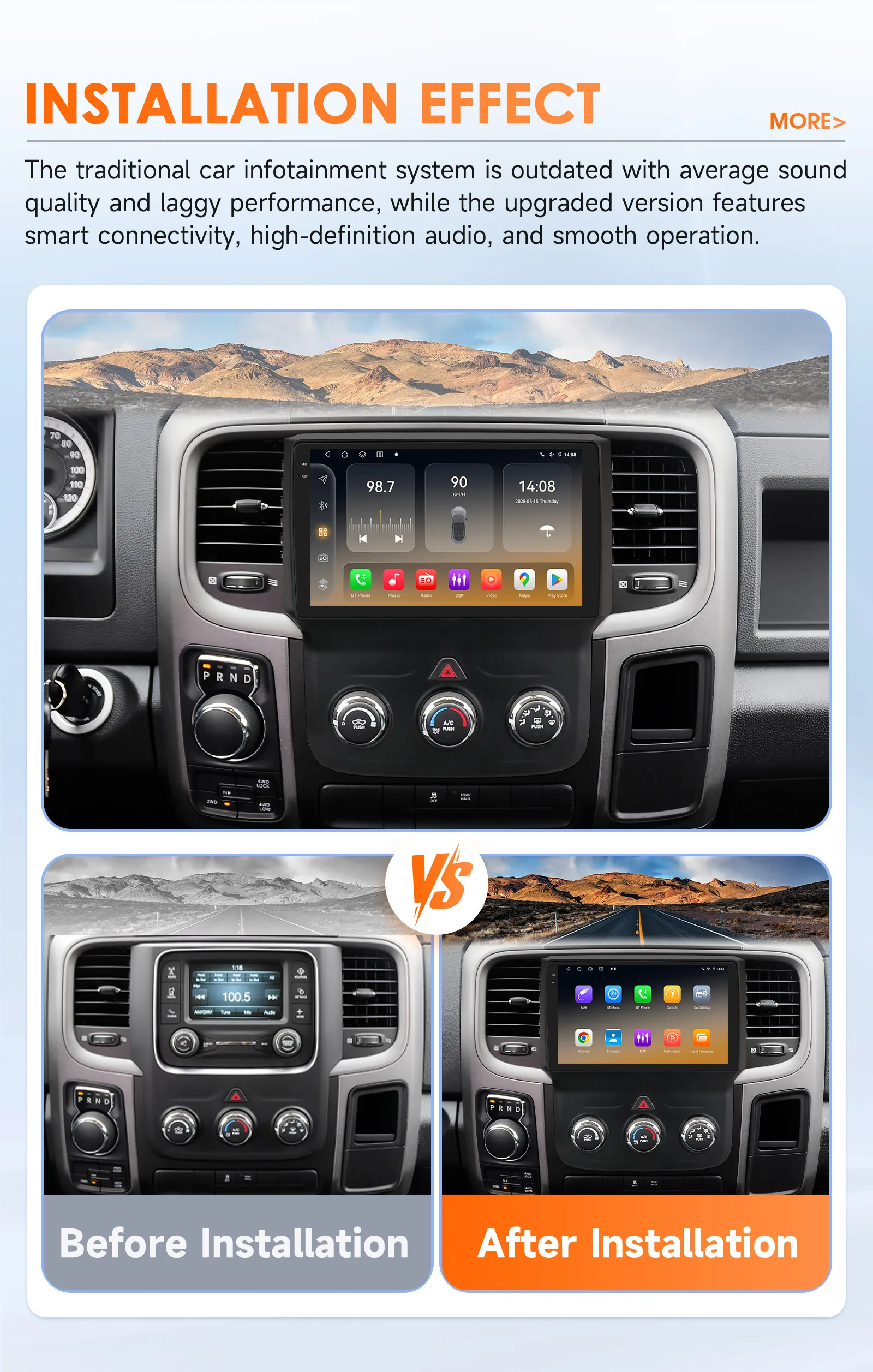 Hizpo 2din Android Car Radio For Dodge Ram 1500 2500 3500 2013-2018 Manual AC Autoradio Head Unit Navigation Carplay QLED Screen