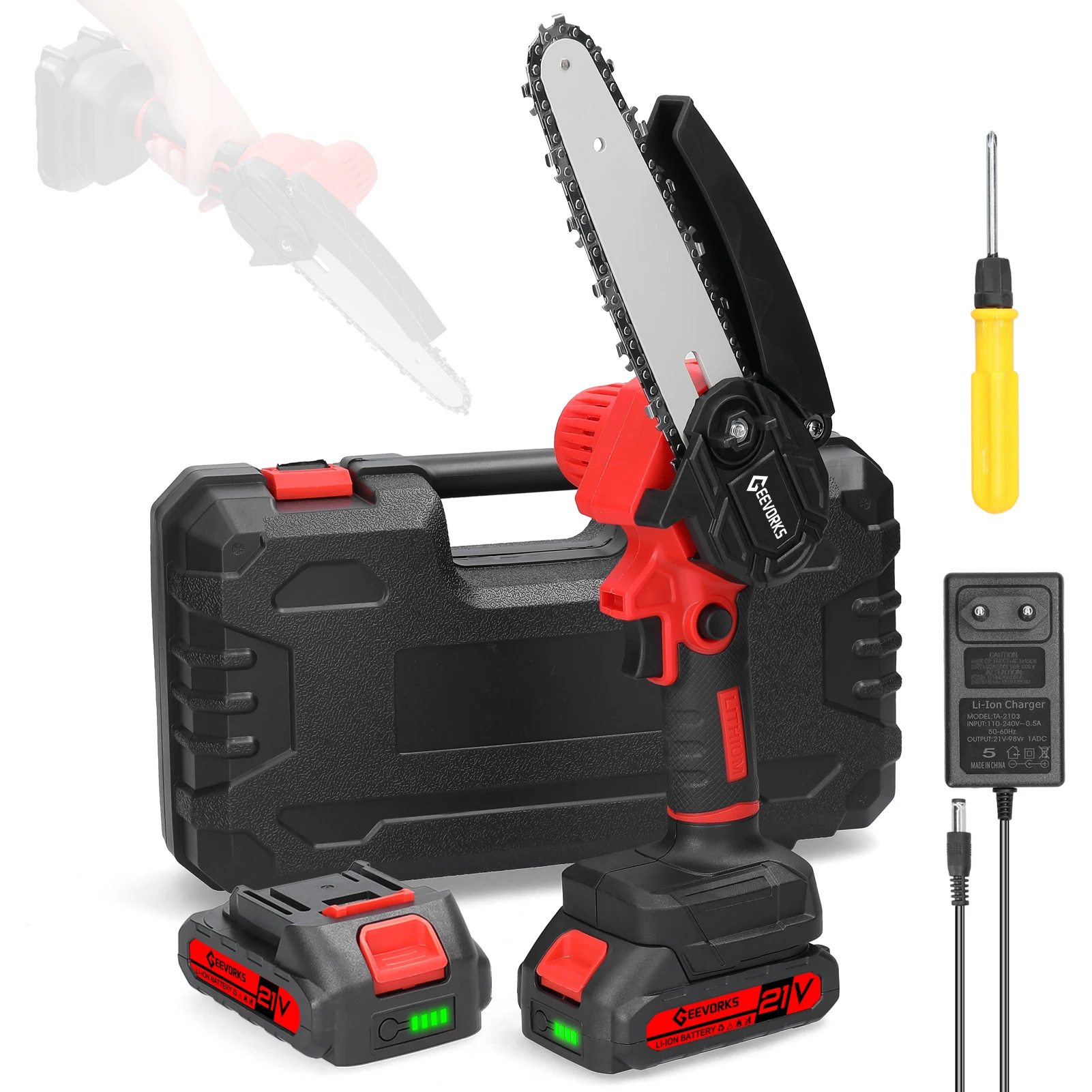 21V 6inch Electric Pruning Saw Portable One-handed Wood Splitting Chainsaw Woodworking Tool for Garden Orchard Cutting Trimming