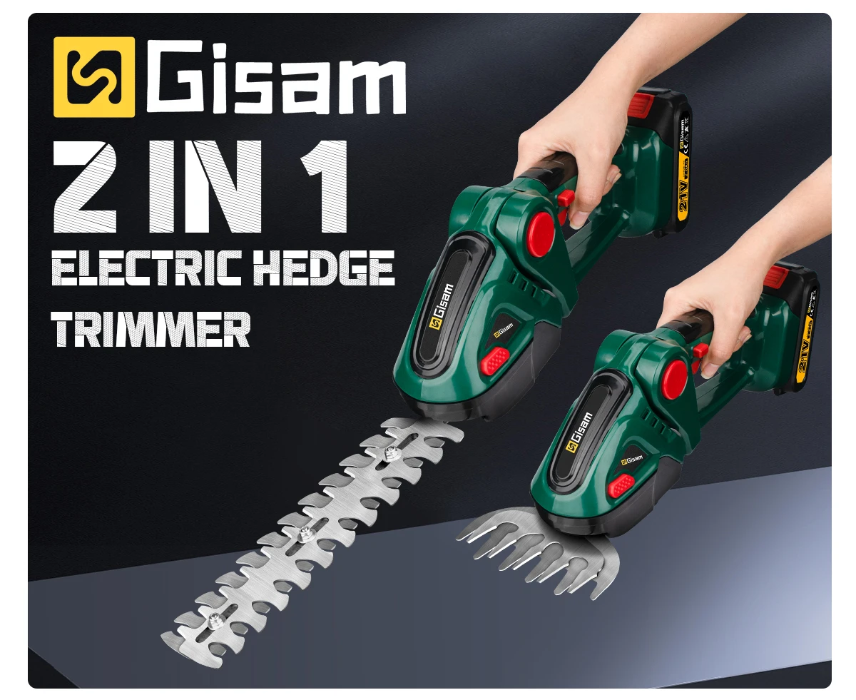 Gisam 2 in 1 Electric Hedge Trimmer 20000rpm Handheld Household Lawn Mower Garden Scissors Power Tool For Makita 18V Battery Pin