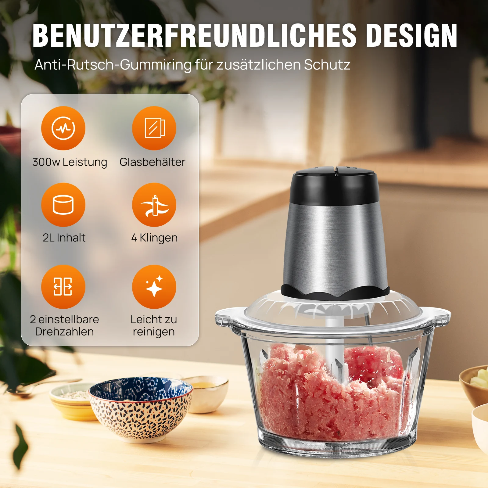 BRIEFNESS Stainless Steel Electric Meat Grinders,Multifunctional as Vegetable Slicer,Chopper Crusher,Ideal Kitchen Appliance