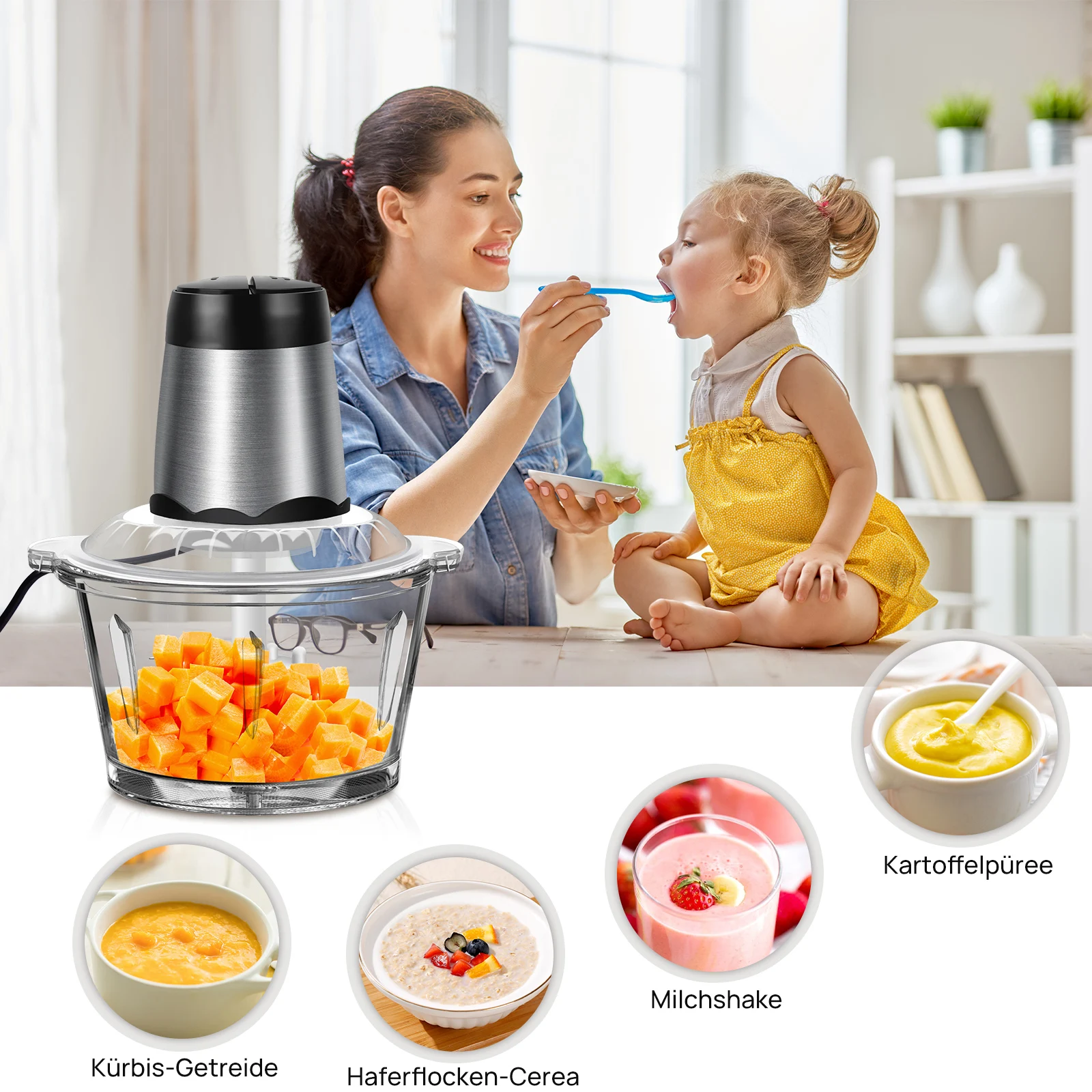 BRIEFNESS Stainless Steel Electric Meat Grinders,Multifunctional as Vegetable Slicer,Chopper Crusher,Ideal Kitchen Appliance