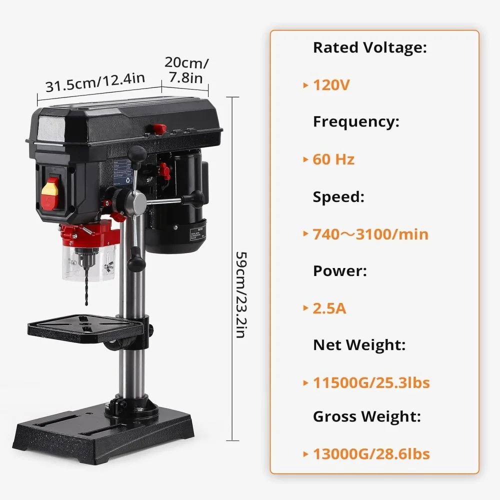 Benchtop Drill Press 2.5Amp Benchtop Drill Machine 5 Speed Adjustable 8 Inch Swing Distance Tabletop Drilling Machine