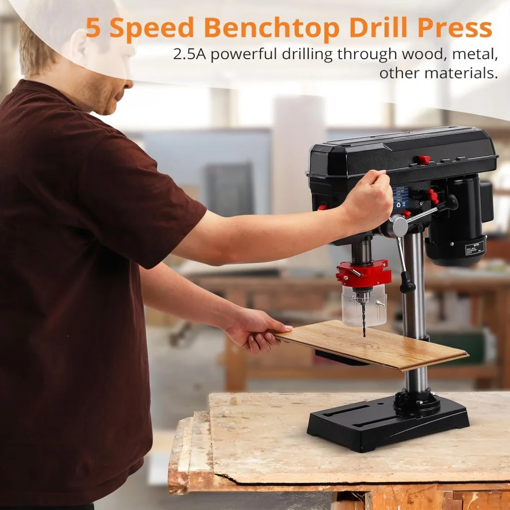 Benchtop Drill Press 2.5Amp Benchtop Drill Machine 5 Speed Adjustable 8 Inch Swing Distance Tabletop Drilling Machine
