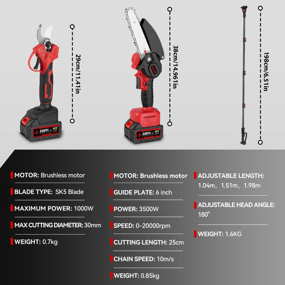 ONEVAN 3in1 Electric High Branch Saw 20000RPM Cordless Telescoping High Pruning Shear Garden Power Tool For ONEVAN 18V Battery