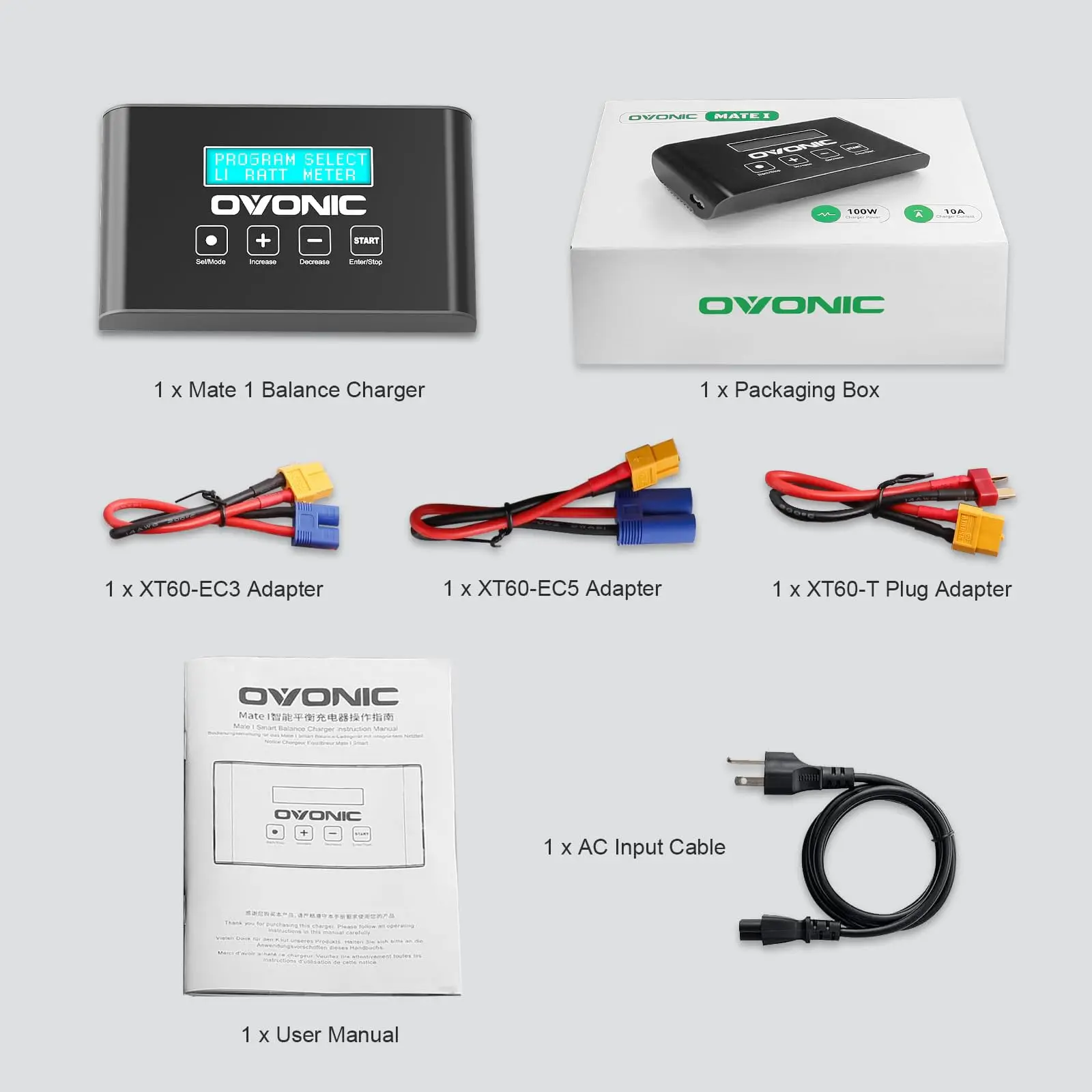 Mate1 RC Charger 100 W 10 A Smart RC Charger with XT60 Balance and Compatible with 2-6s LiIon/LiPo/Life 3-18S NiMH Various Mode