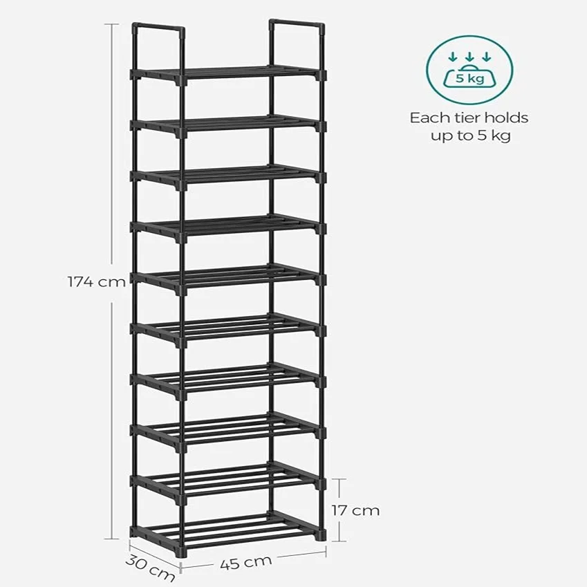 10-Tier Metal Tube Rack Elevated Shoe Shelf For Living Room Space Saving Storage Racks
